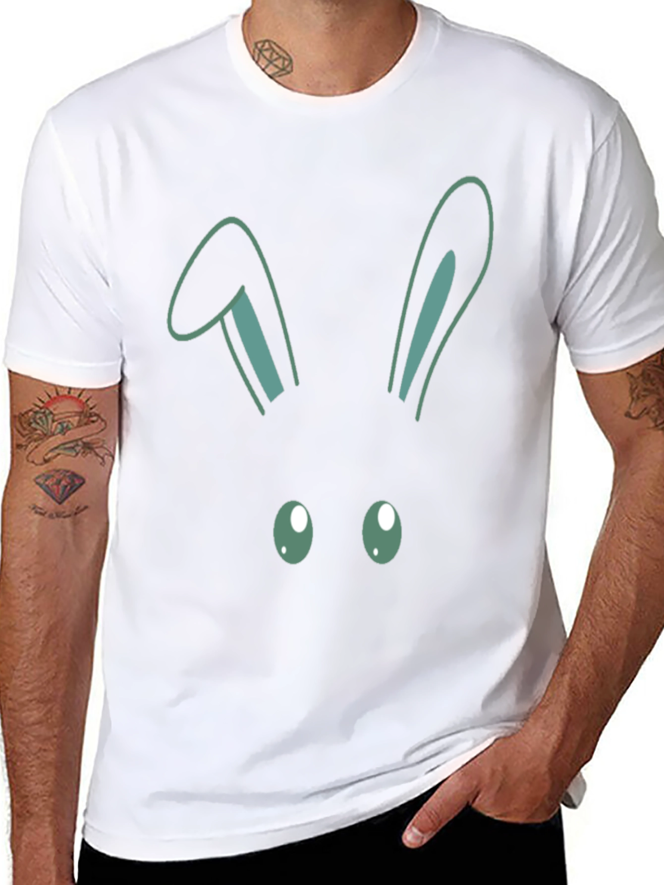 Black Cute Bunny Face Graphic T-Shirt view 8