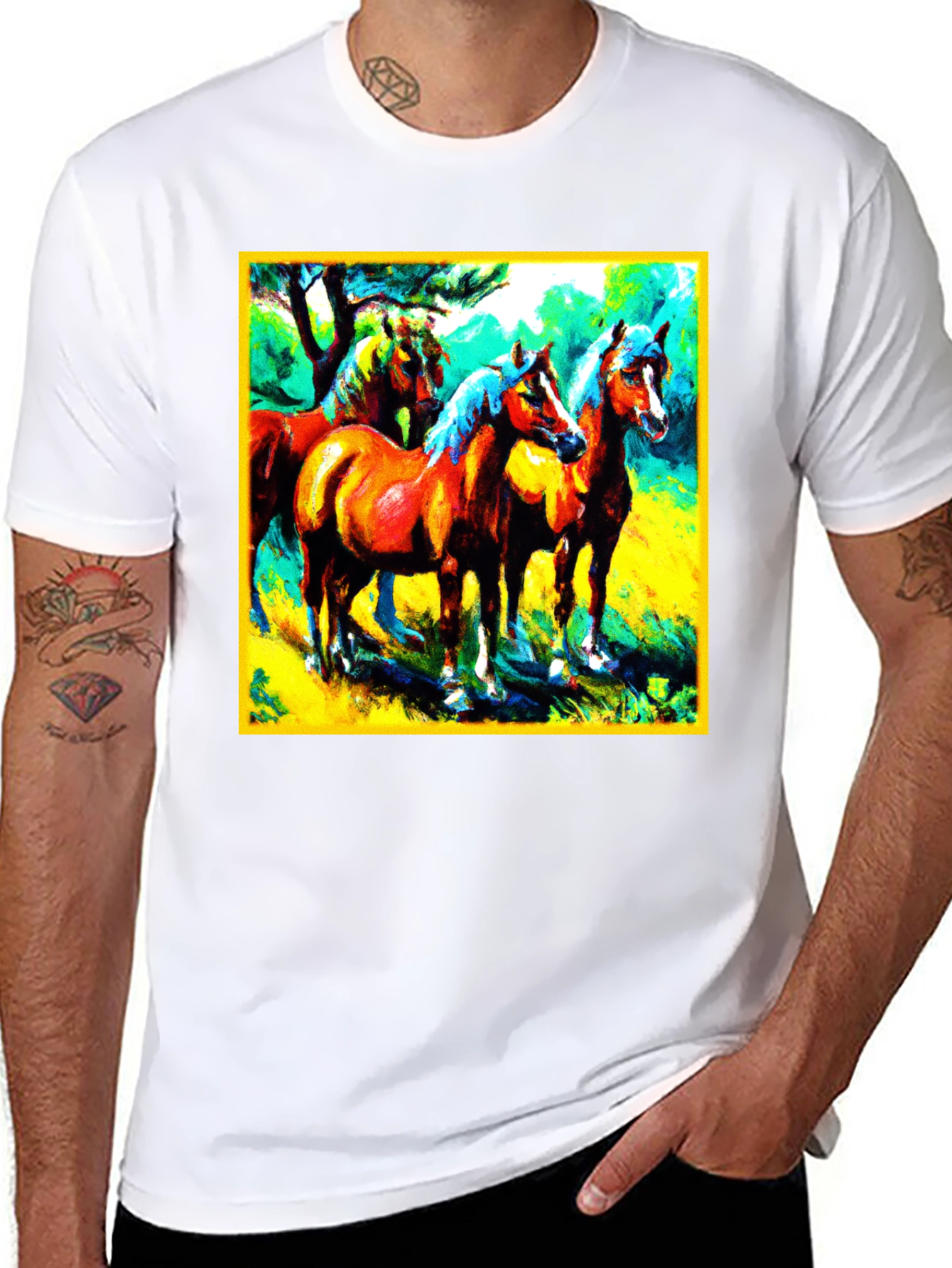 Black Horse Painting Graphic Tee - Men's Black T-Shirt view 8