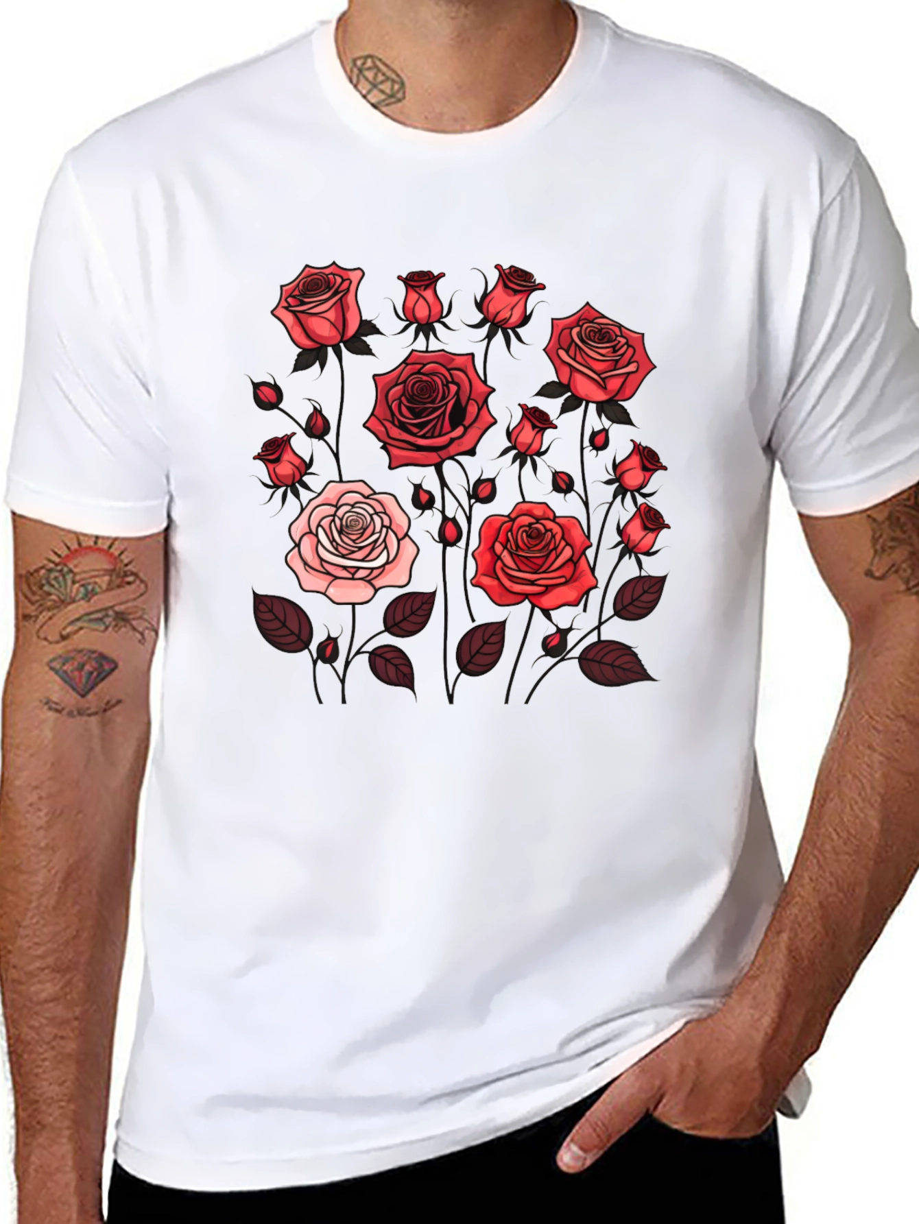 Black Floral Rose Print T-Shirt - Black view 8
