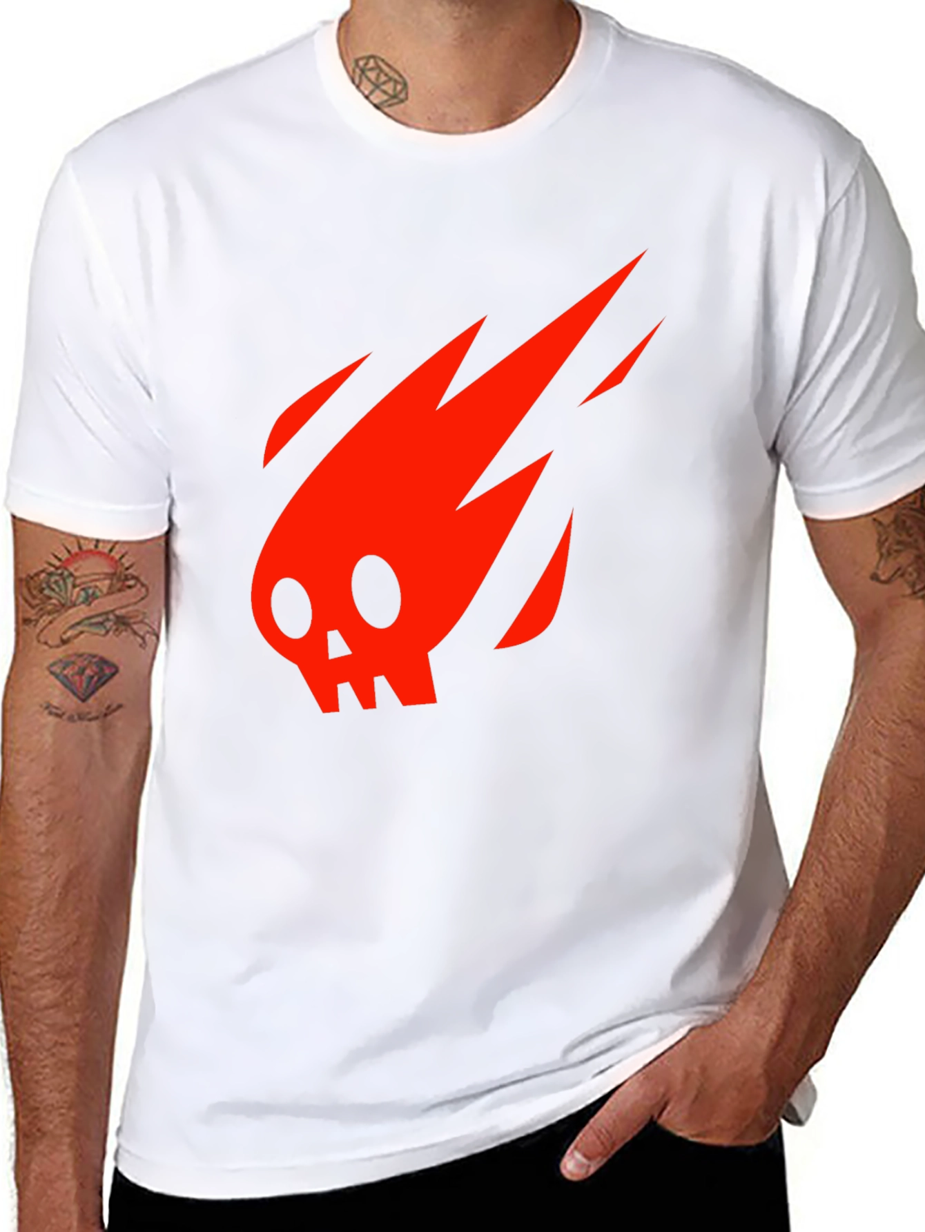 Black Fiery Skull Graphic Tee - Black Cotton Casual Shirt view 8