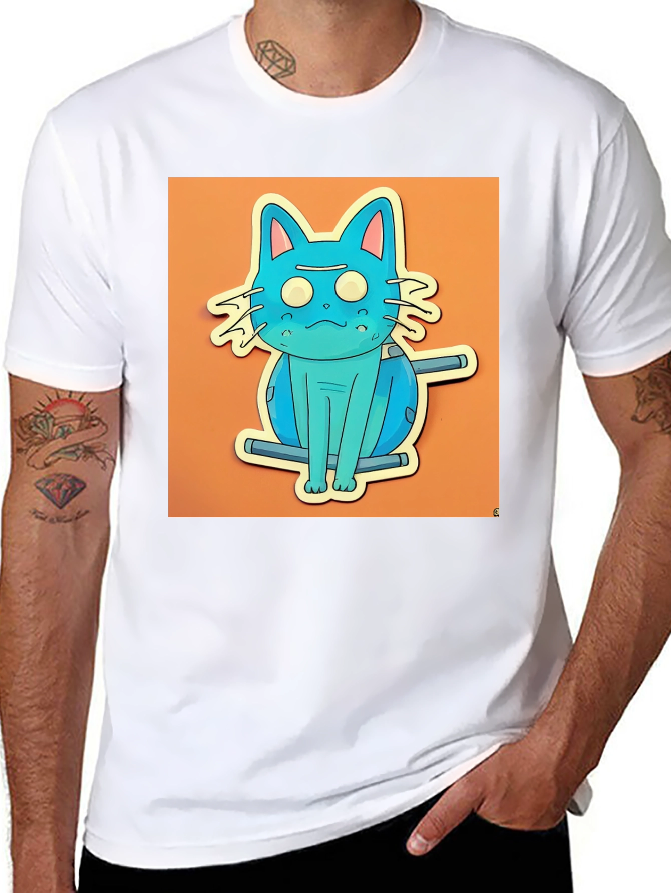 Black Blue Cat T-Shirt - Funky Cartoon Style view 8