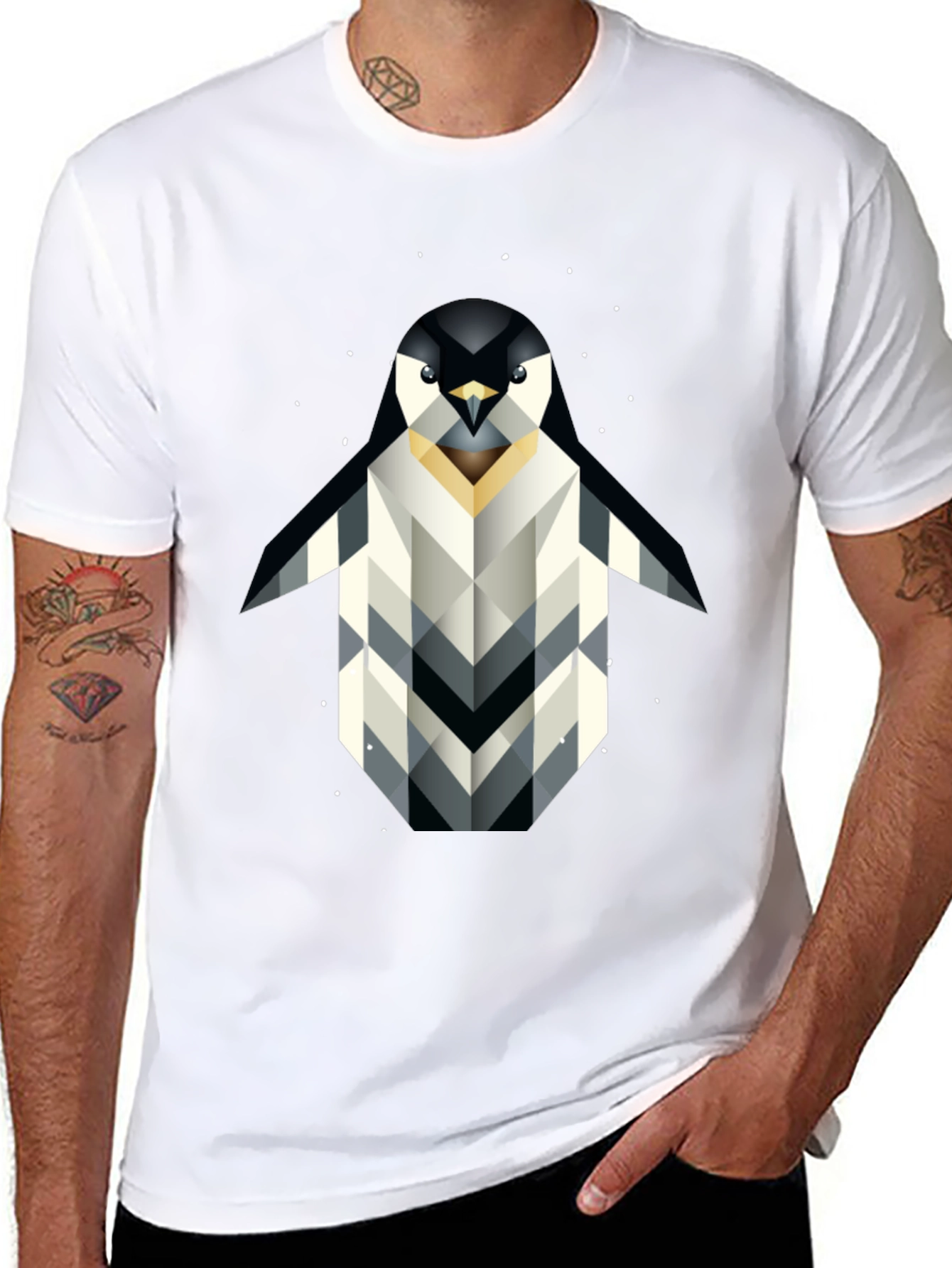 Black Geometric Penguin Graphic T-Shirt - Black view 8