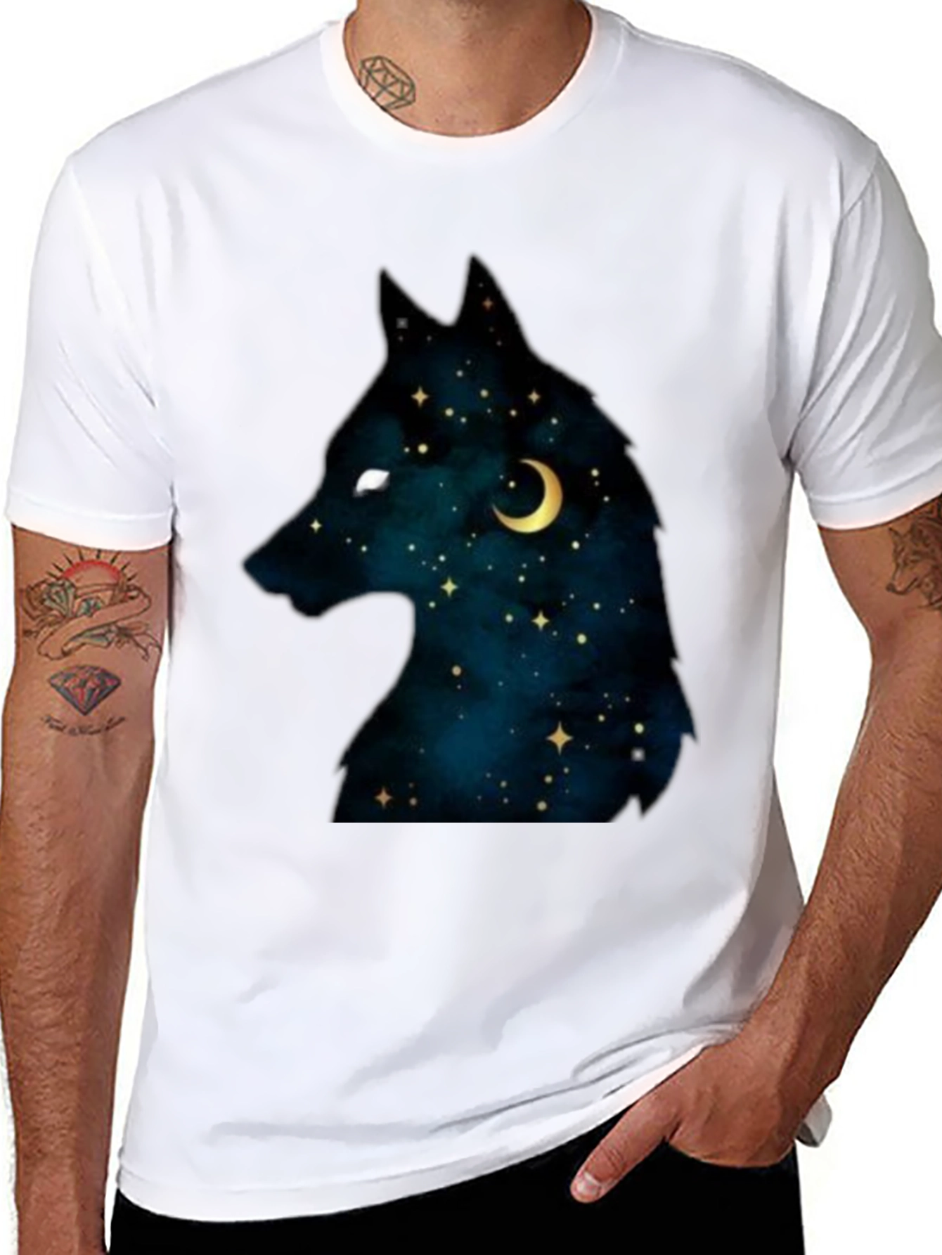 Black Celestial Wolf Graphic Tee - Black view 8