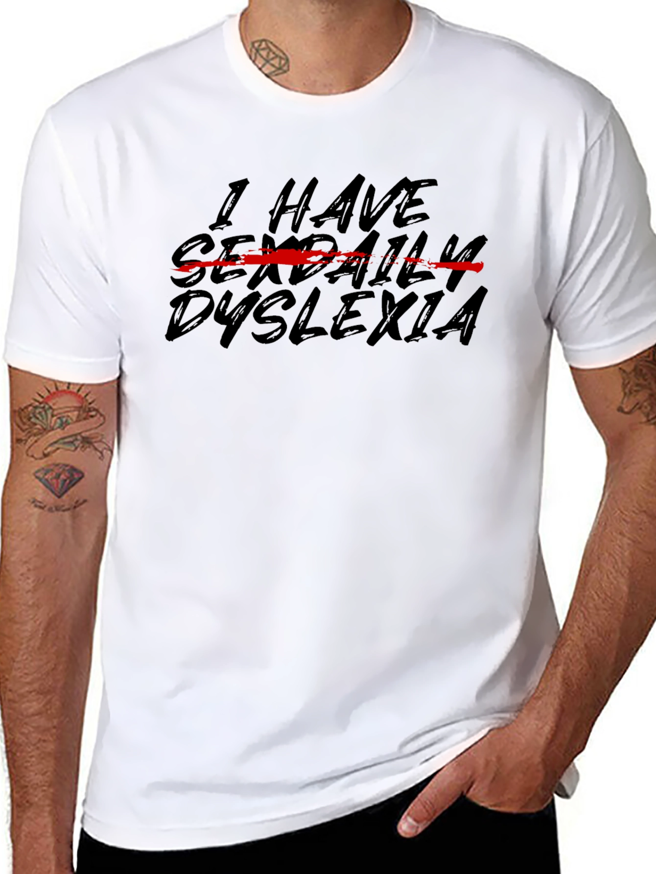 Black Humorous 'Sexual Dyslexia' Graphic T-Shirt view 8