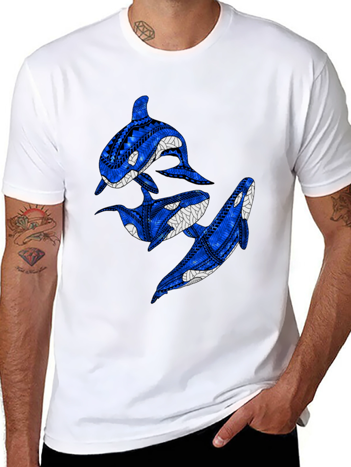 Tribal Orca Whale Black Graphic Tee - 8