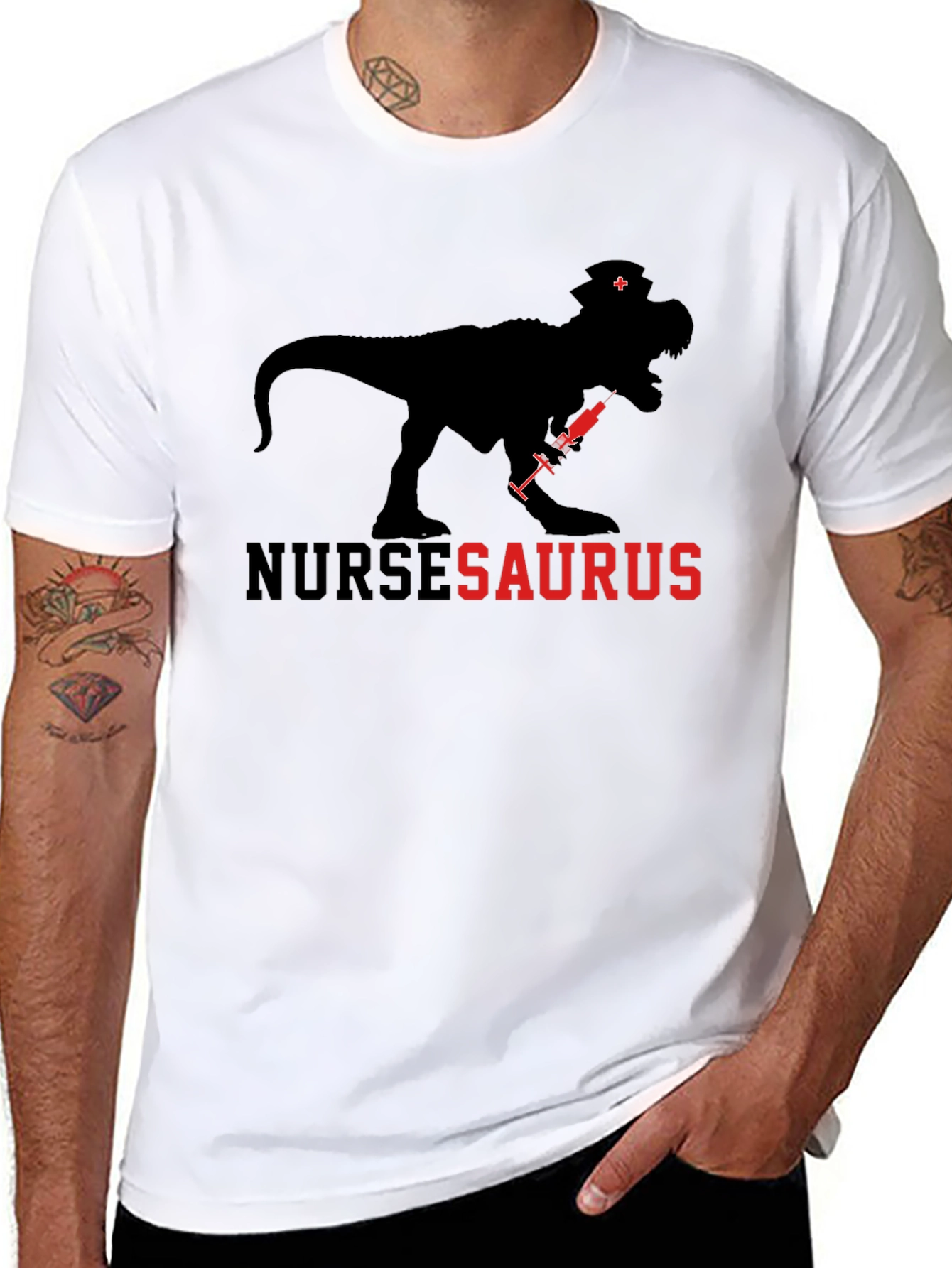Black NurseSaurus T-Shirt: Dinosaur Nurse Tee view 8
