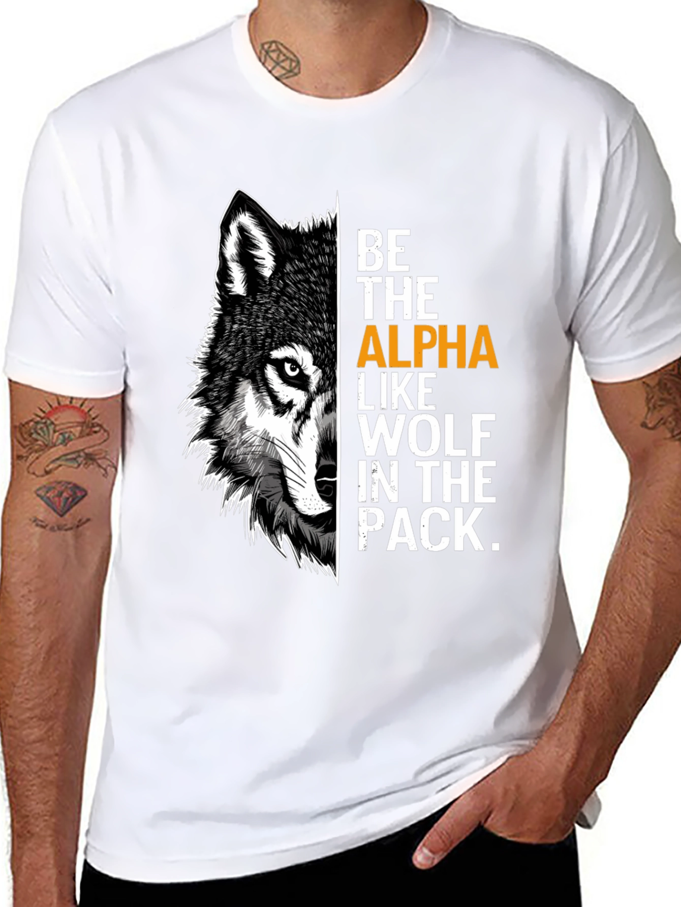 Black Be the Alpha Wolf Graphic Print T-Shirt view 8
