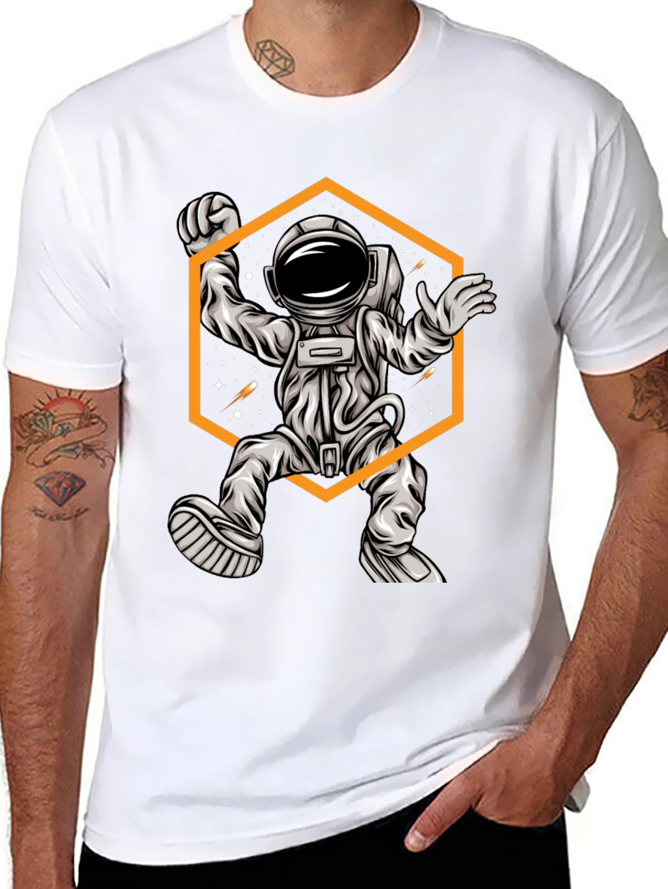 Black Astronaut Graphic Tee - Black Cotton T-Shirt view 8
