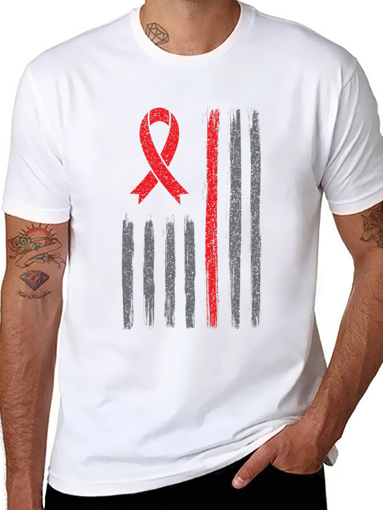 Patriotic Ribbon Graphic T-Shirt - Support Cause - 8