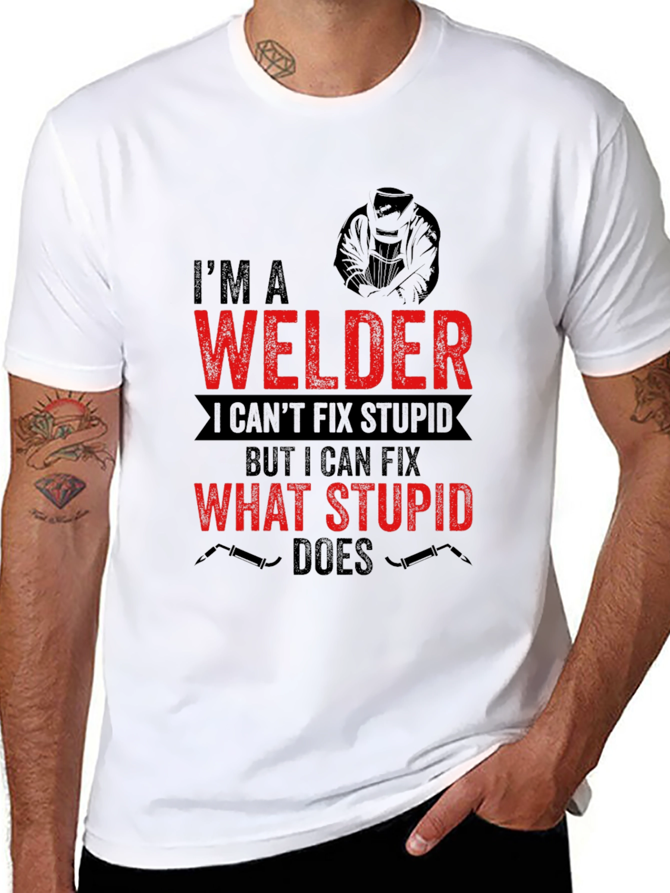Black Welder T-Shirt: I Can Fix What Stupid Does - Black view 8