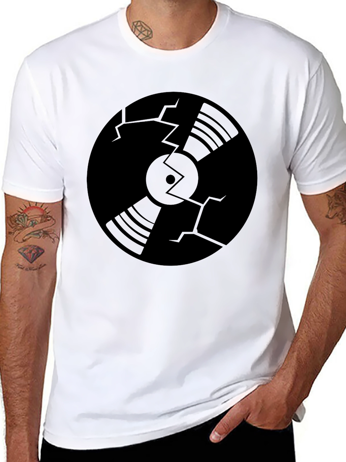 Black Cracked Vinyl Record Graphic T-Shirt view 8