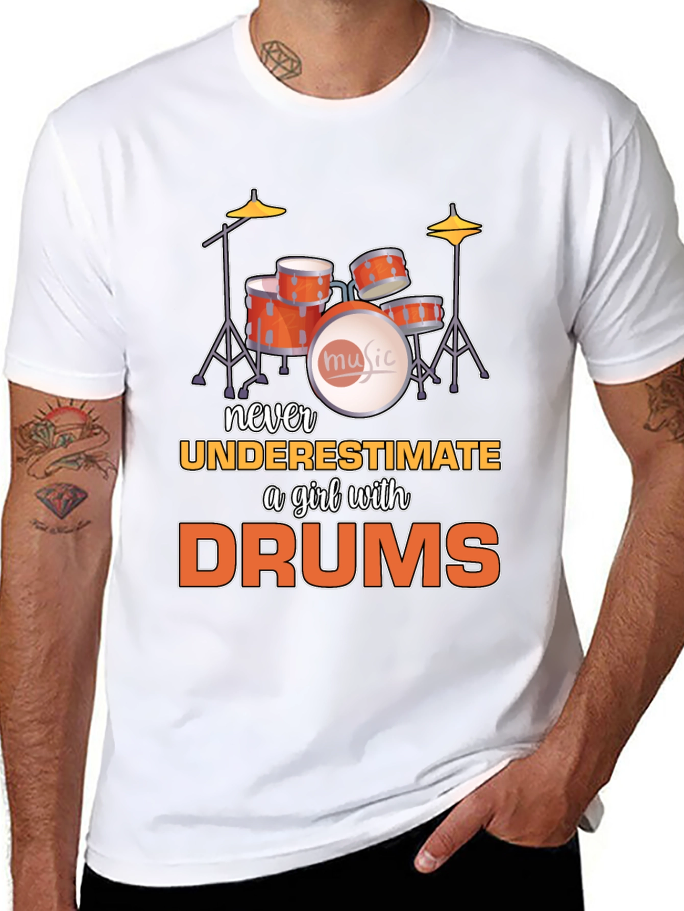 Black Never Underestimate a Girl with Drums T-Shirt view 8