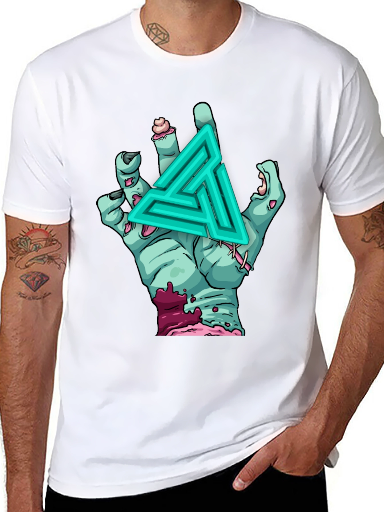 Black Zombie Hand Graphic T-Shirt - Unique Design view 8