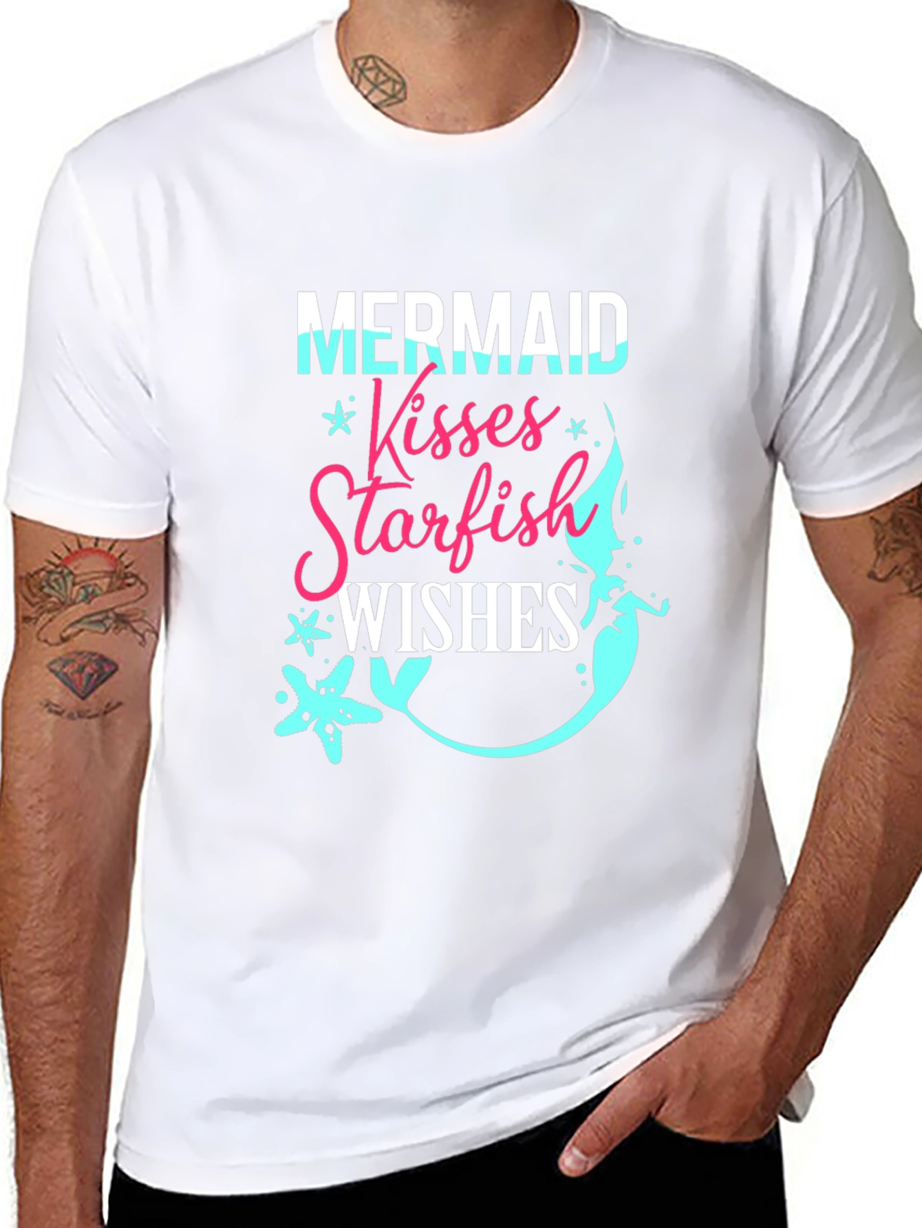 Black Mermaid Kisses Starfish Wishes Graphic T-Shirt view 8