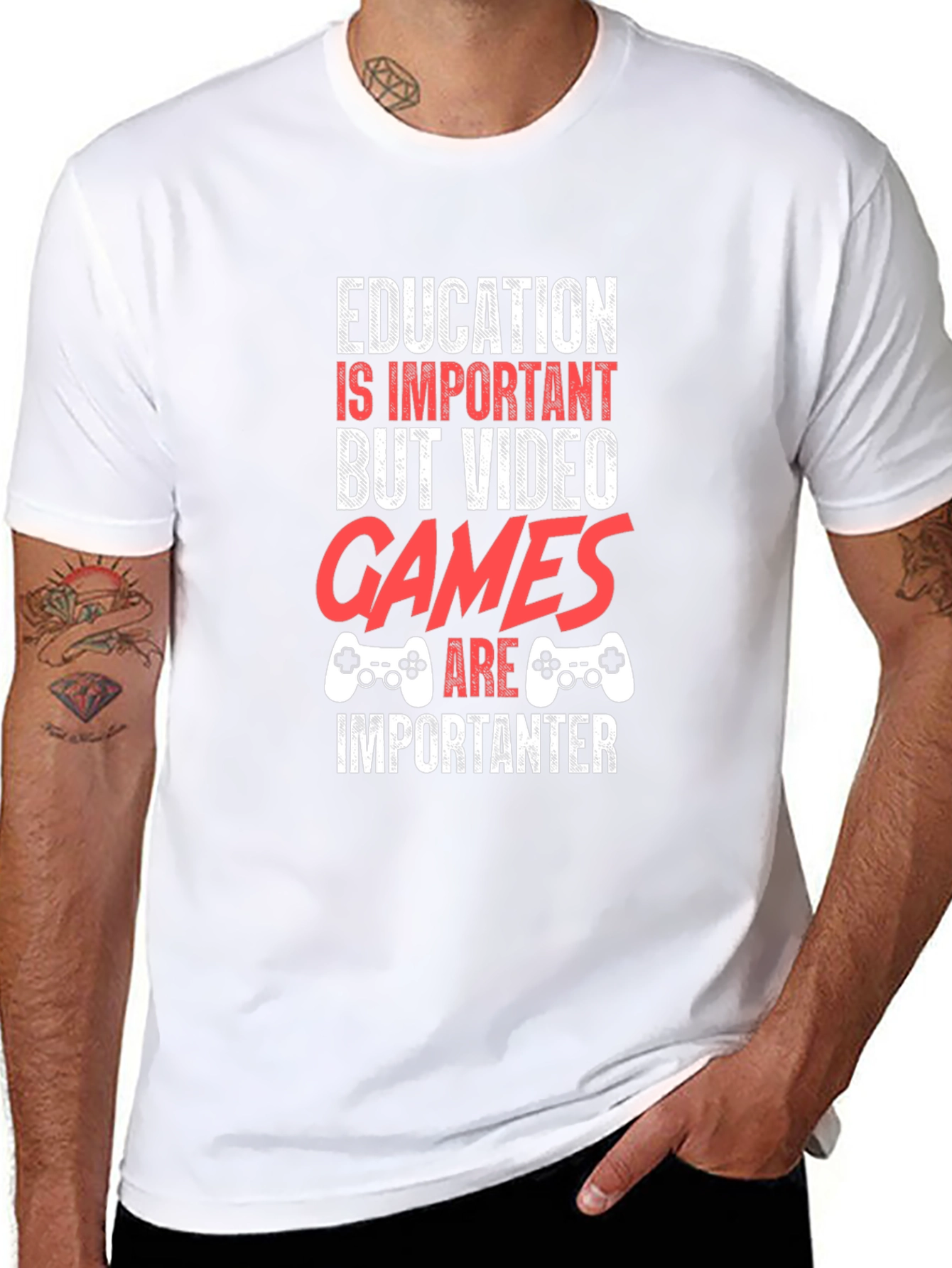 Black Funny Gamer T-Shirt - Education vs. Video Games view 8