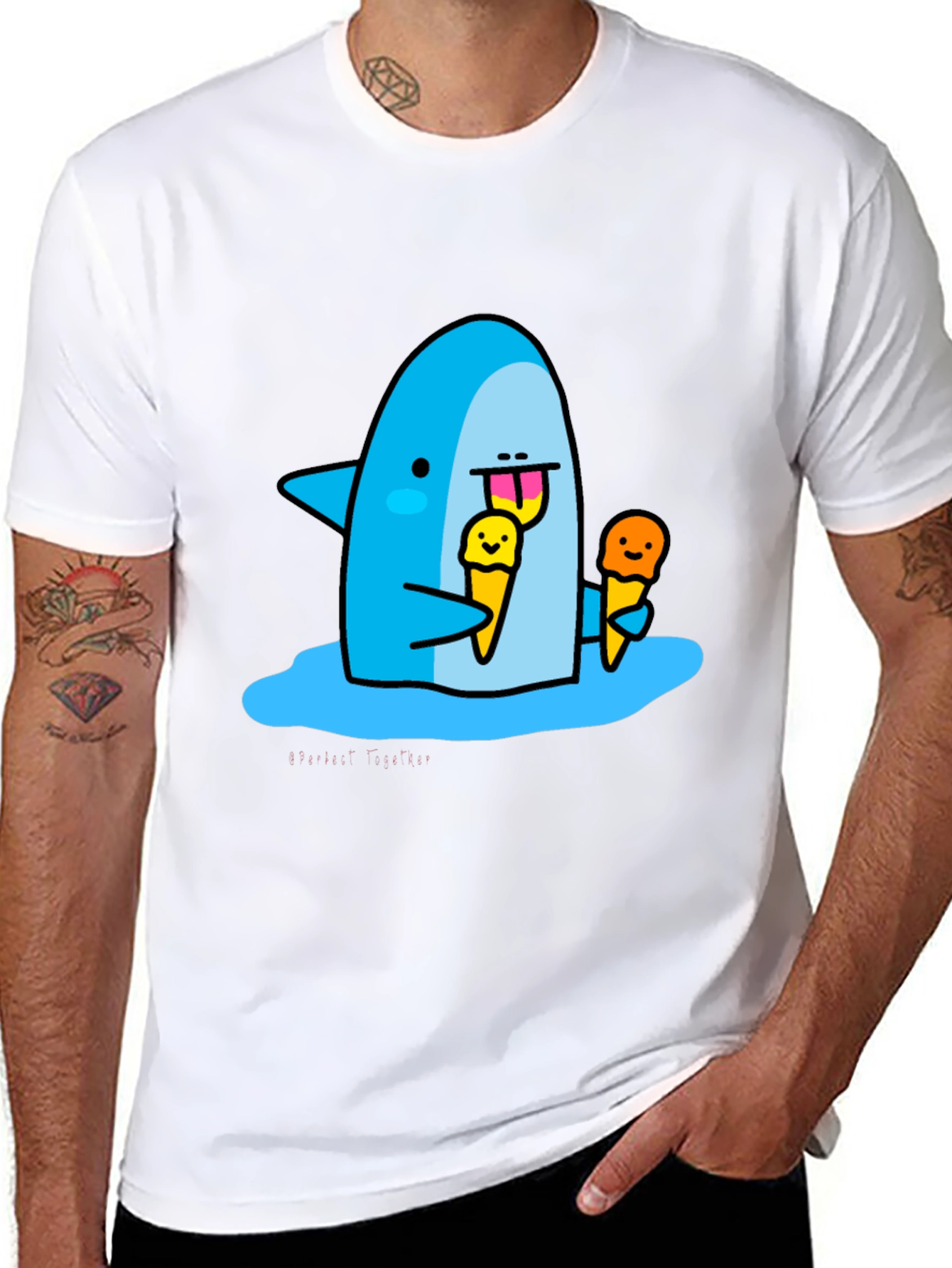 Black Shark Eating Ice Cream Graphic T-Shirt view 8