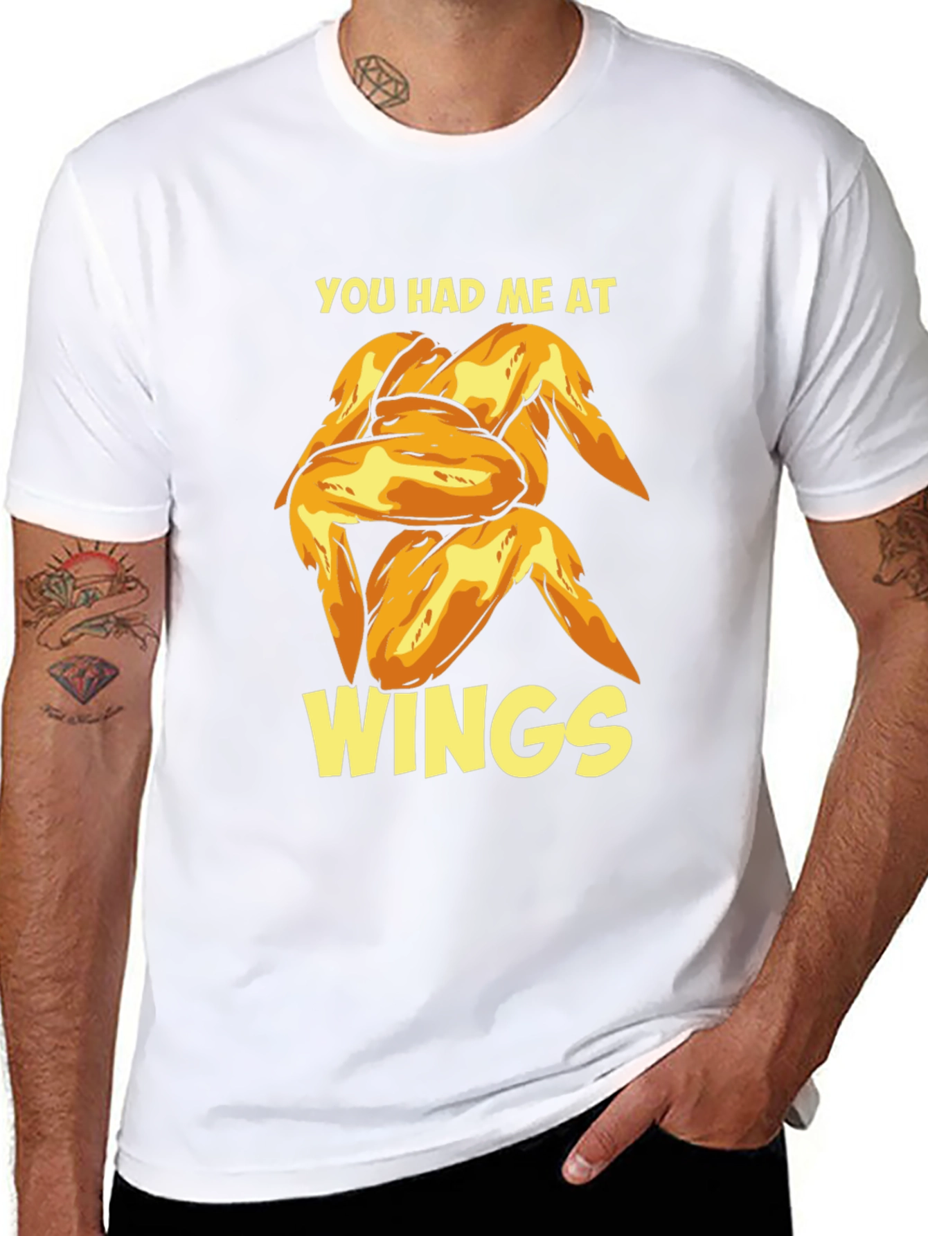 Black You Had Me At Wings - Novelty Graphic T-Shirt view 8