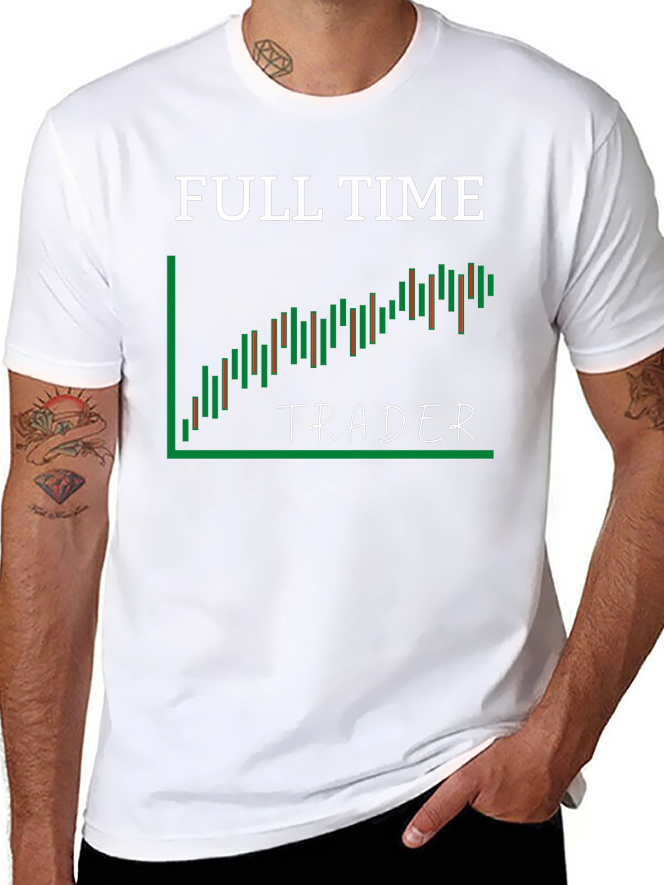 Black Full Time Trader T-Shirt - Stock Market Candlestick Chart view 8