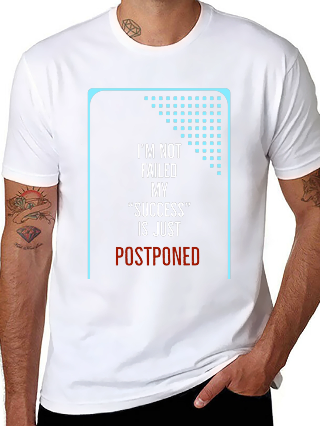 Black Motivational T-Shirt: "Postponed Success" Black Crew Neck view 8