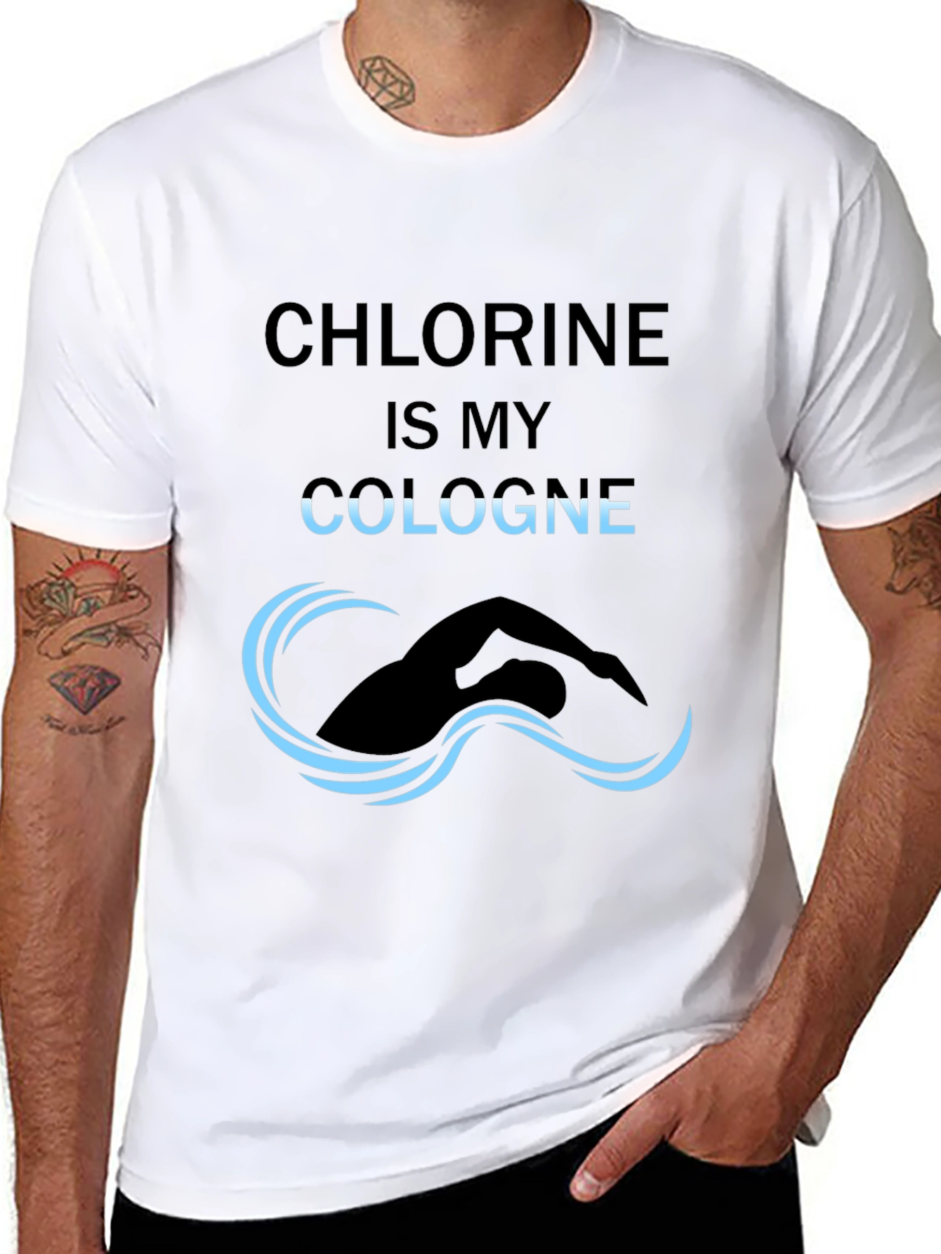 Black Chlorine is My Cologne Funny Swimmer T-Shirt view 8