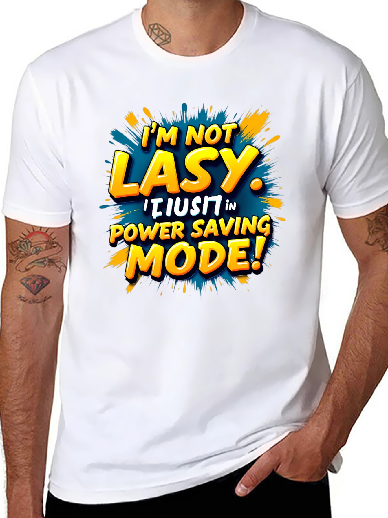 Black Funny Power Saving Mode T-Shirt - Novelty Lazy Joke Tee view 8