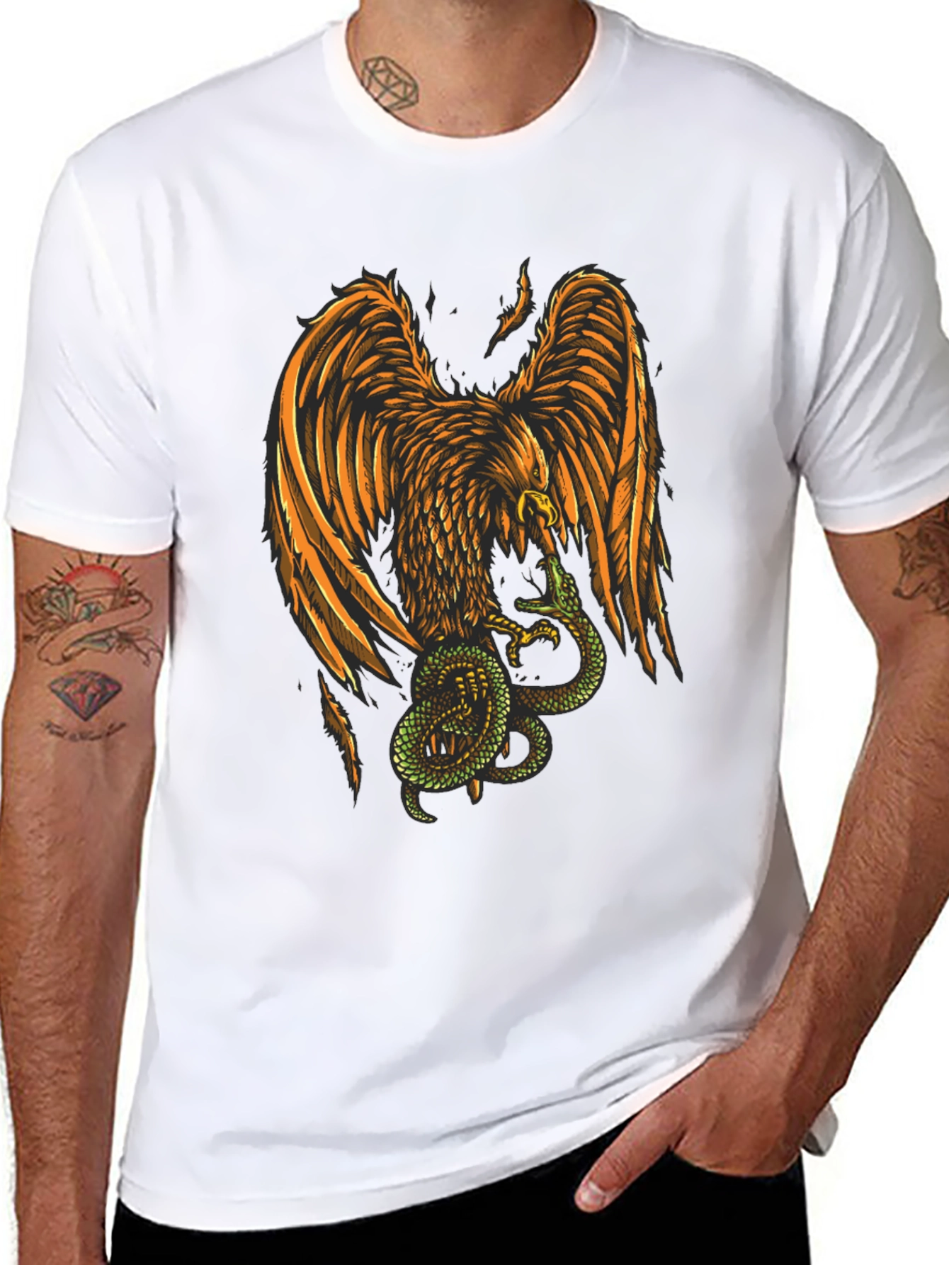 Black Eagle & Snake Graphic T-Shirt - Stylish Mens Tee view 8
