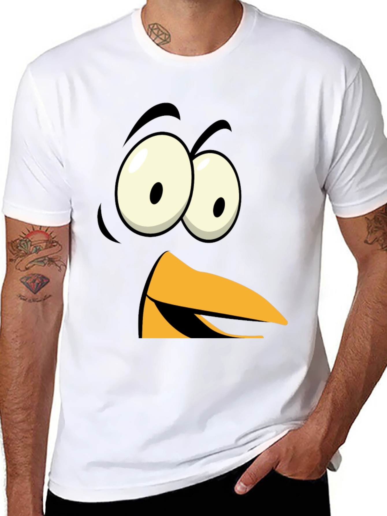 Black Funny Angry Bird Face Graphic Tee - Black view 8