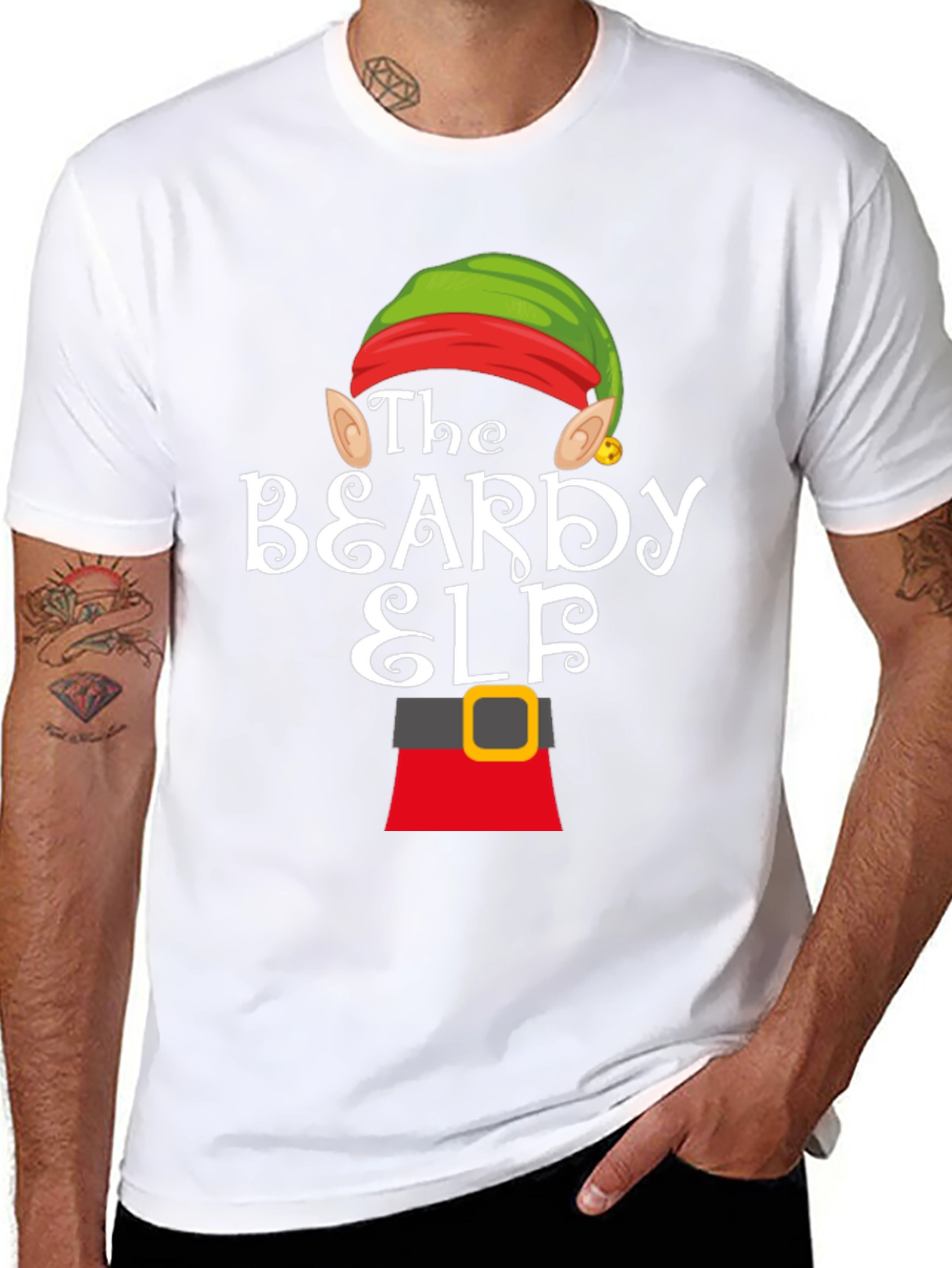 Beardy Elf Graphic T-Shirt - Festive Holiday Apparel - 8