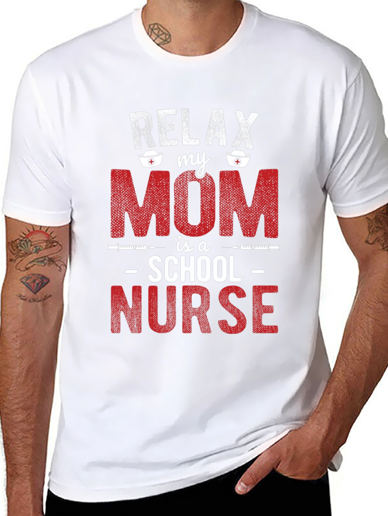 Black Relax My Mom is a School Nurse Graphic Tee view 8