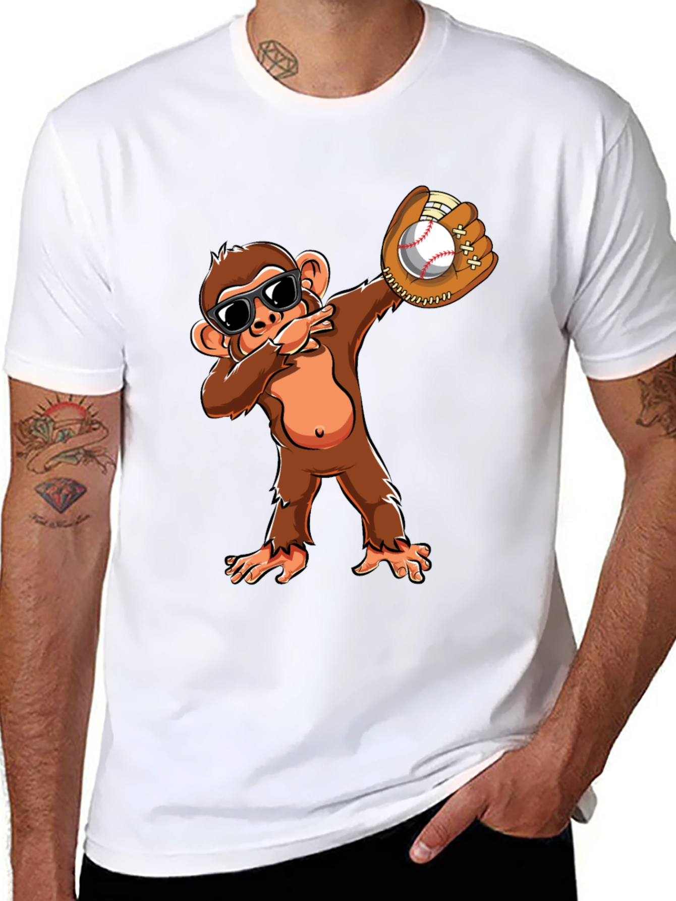 Black Monkey Dabbing Baseball T-Shirt view 8