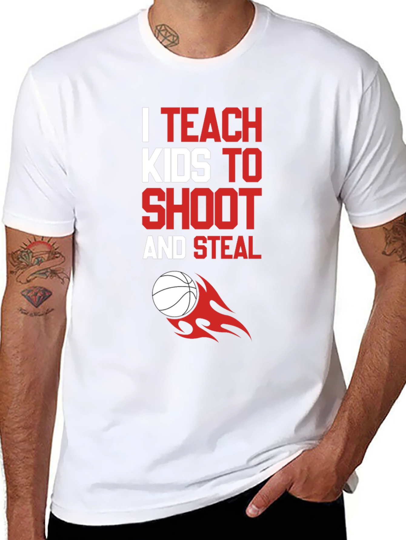 I Teach Kids to Shoot & Steal T-Shirt - Basketball Coach Tee - 8