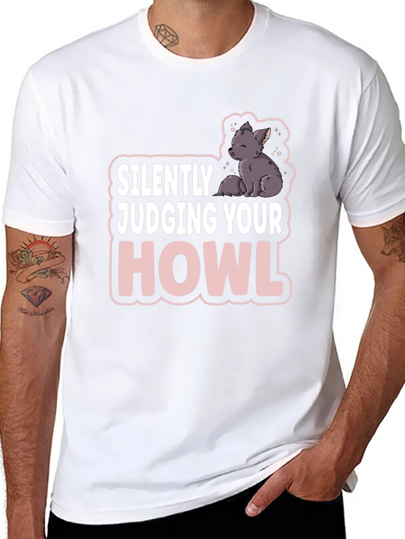 Black Silently Judging Your Howl T-Shirt - Funny Wolf Tee view 8