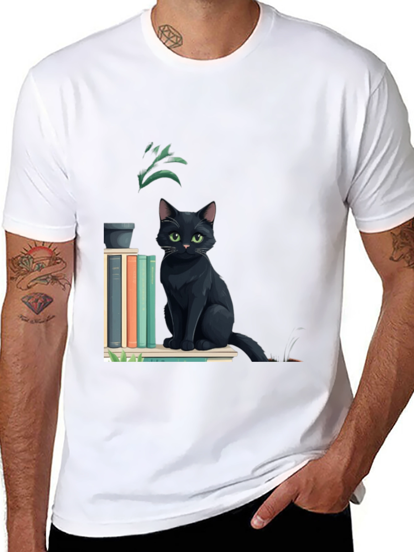 Black Black Cat Bookshelf T-Shirt - Stylish & Comfortable view 8