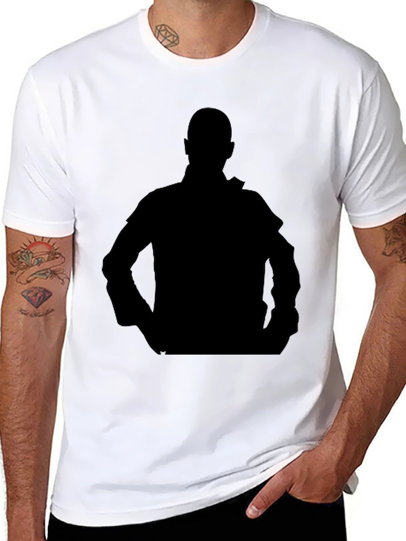 Black Men's Black T-Shirt with Silhouette Graphic view 8