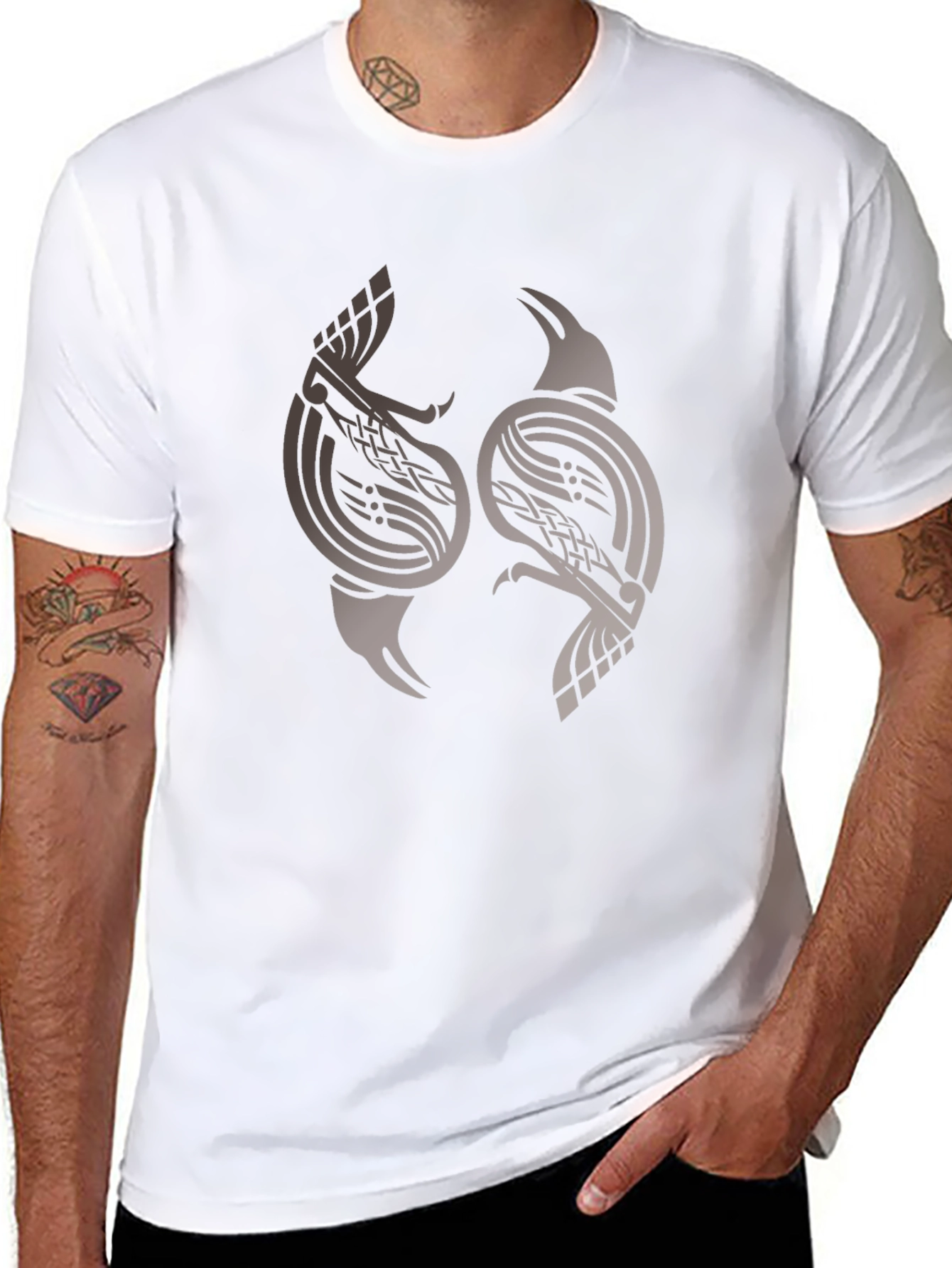 Black Raven Graphic Tee - Black Viking Style Shirt view 8