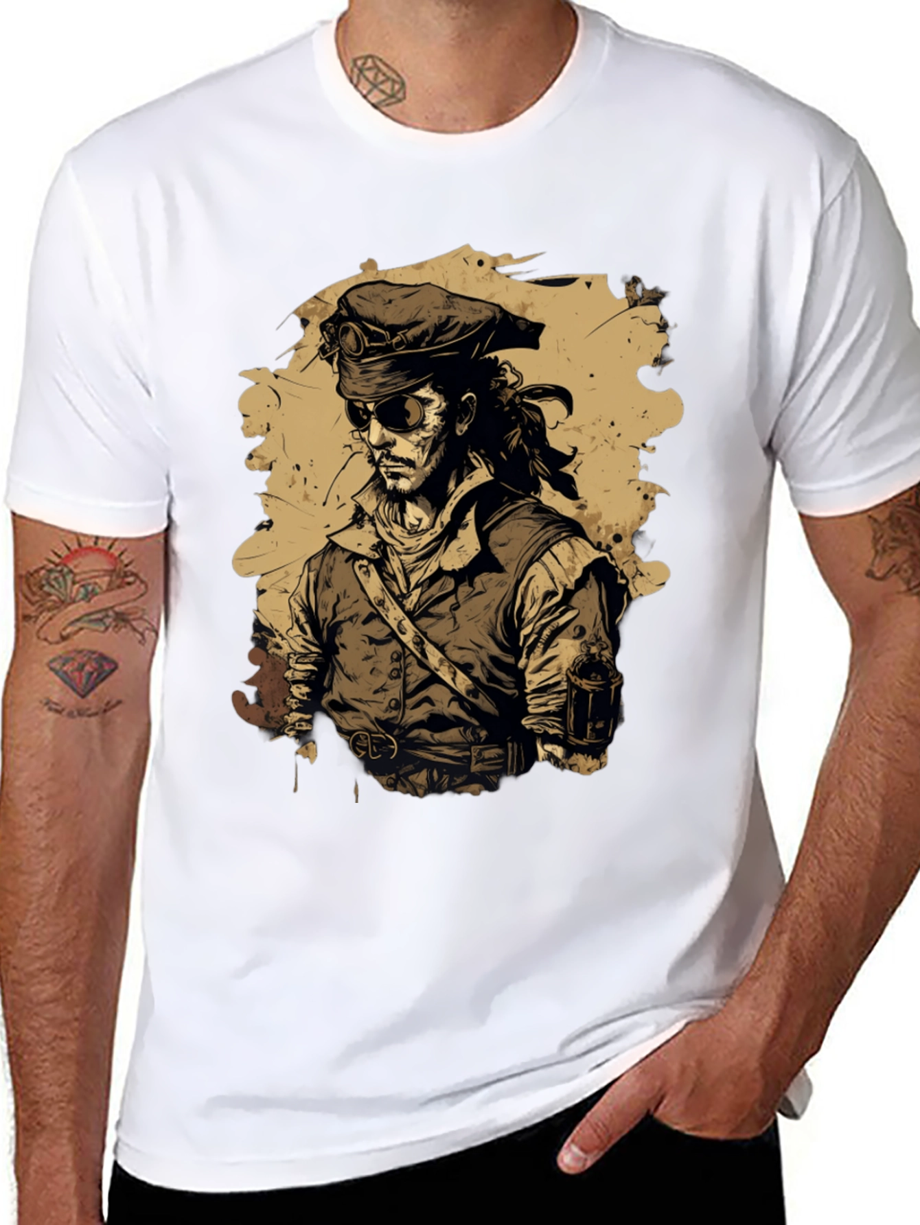 Black Steampunk Pirate Graphic T-Shirt view 8