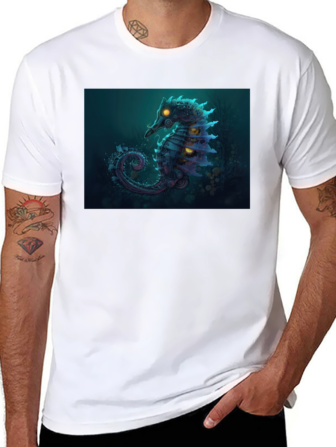 Black Steampunk Seahorse Graphic Tee view 8