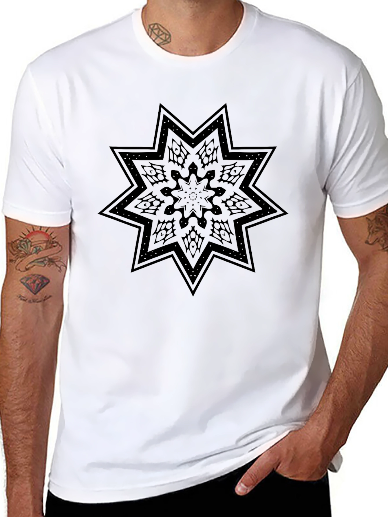 Black Geometric Star Graphic Tee - Black view 8