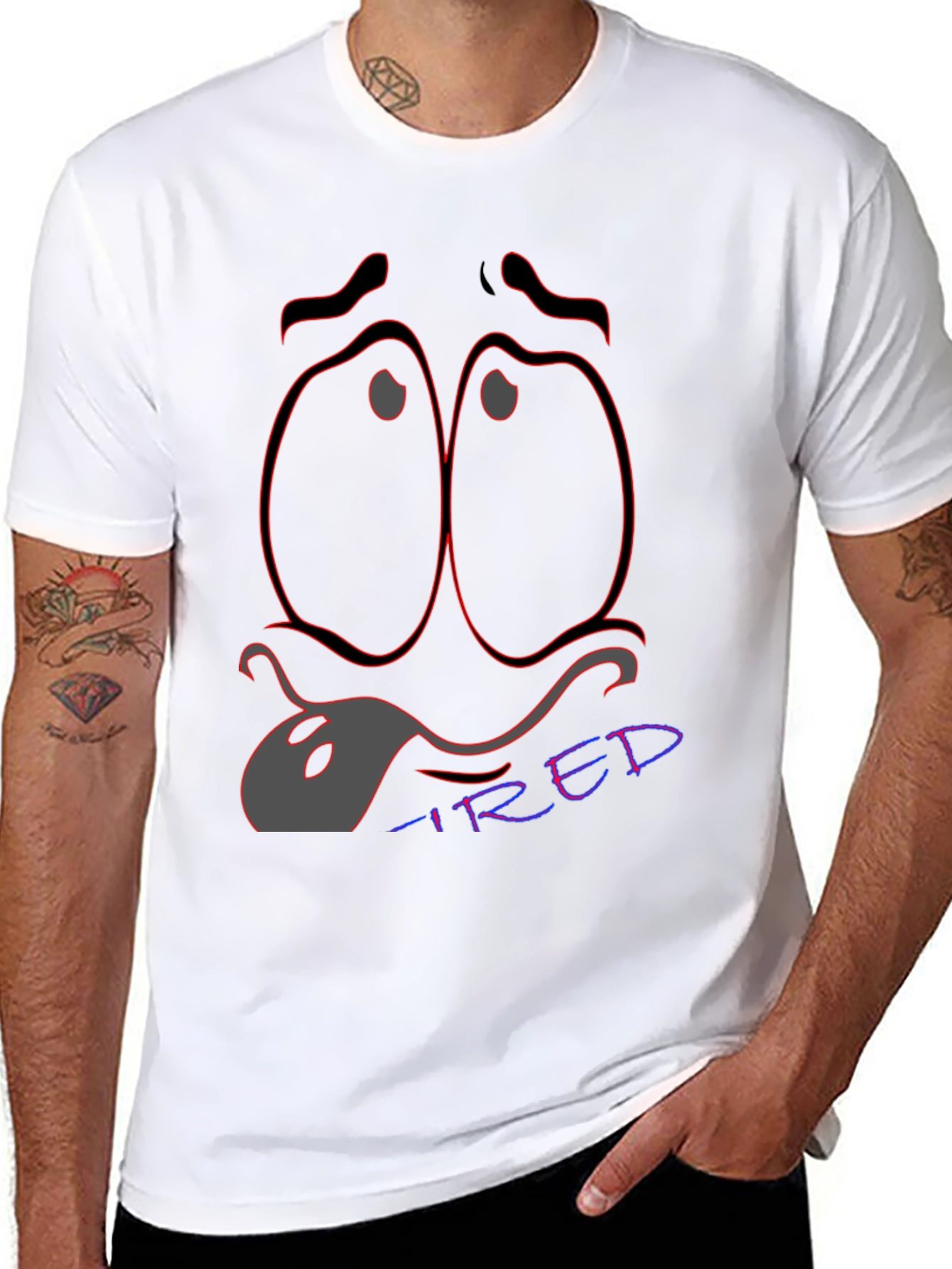 Black Tired Expression T-Shirt - Unique Graphic Tee view 8