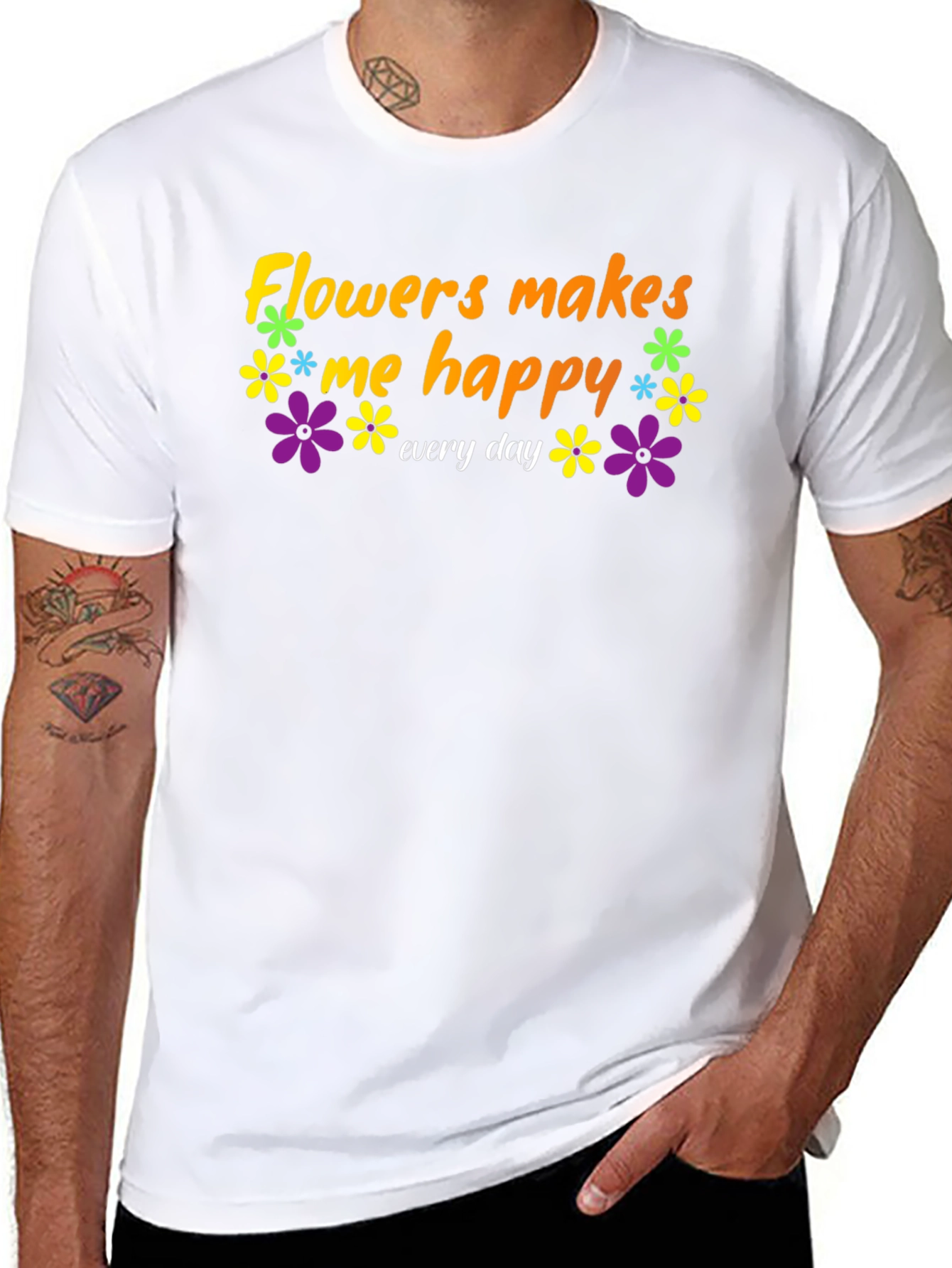 Black Flowers Makes Me Happy T-Shirt - Everyday Comfort view 8