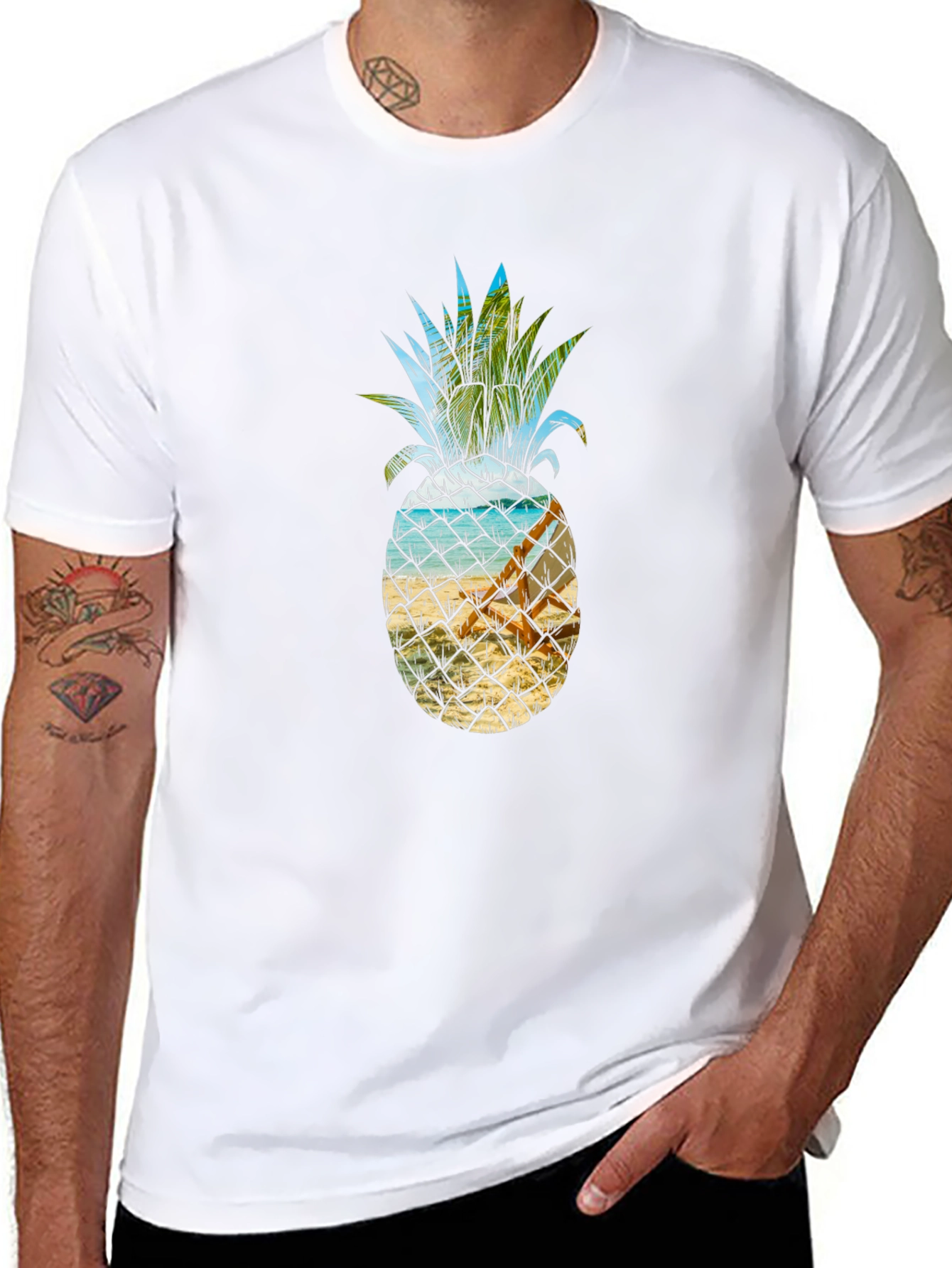 Black Tropical Pineapple Beach T-Shirt view 8