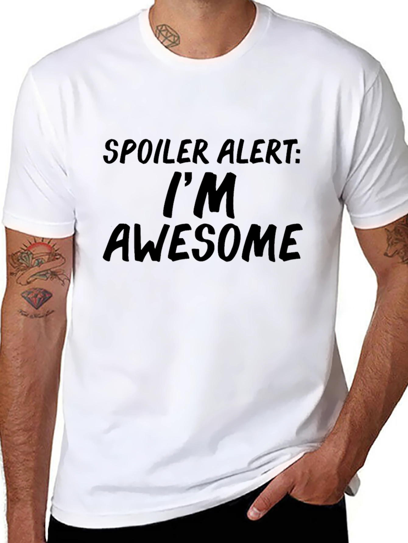 Black Spoiler Alert: I'm Awesome Black Graphic T-Shirt view 8