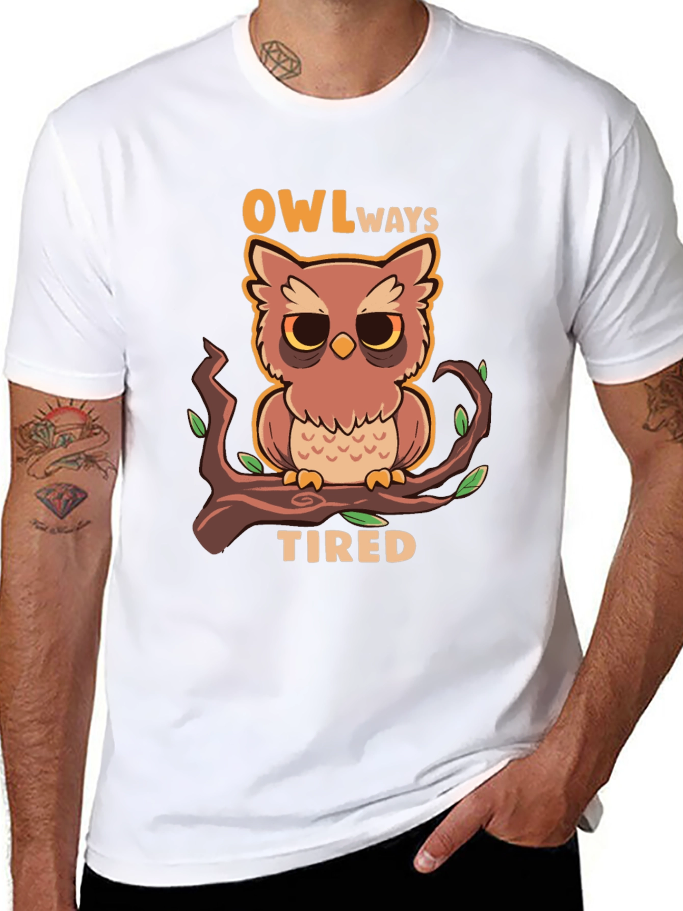 Black Owl Always Tired Graphic Tee view 8