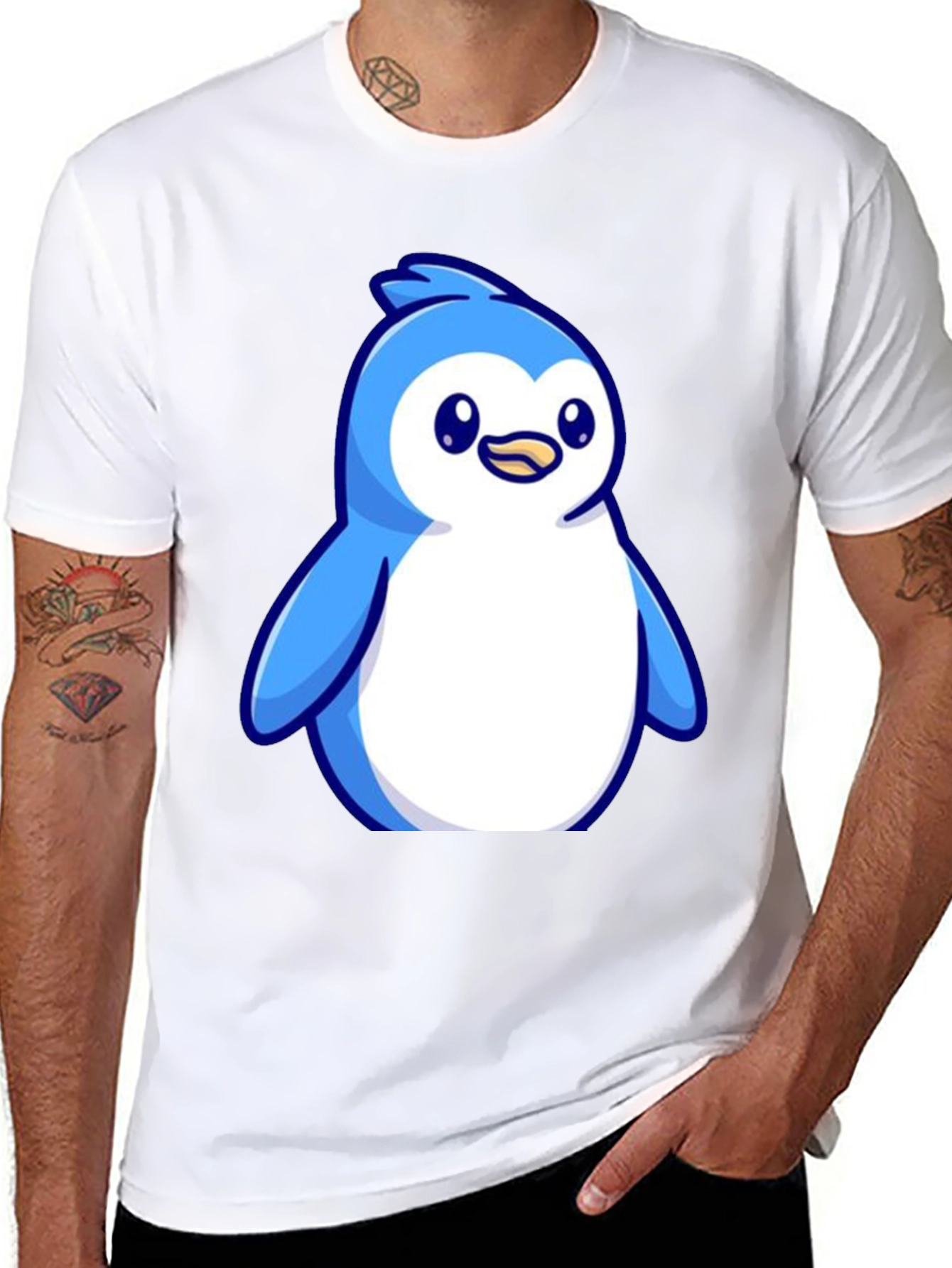 Black Cute Penguin Graphic Tee - Soft Cotton Blend view 8