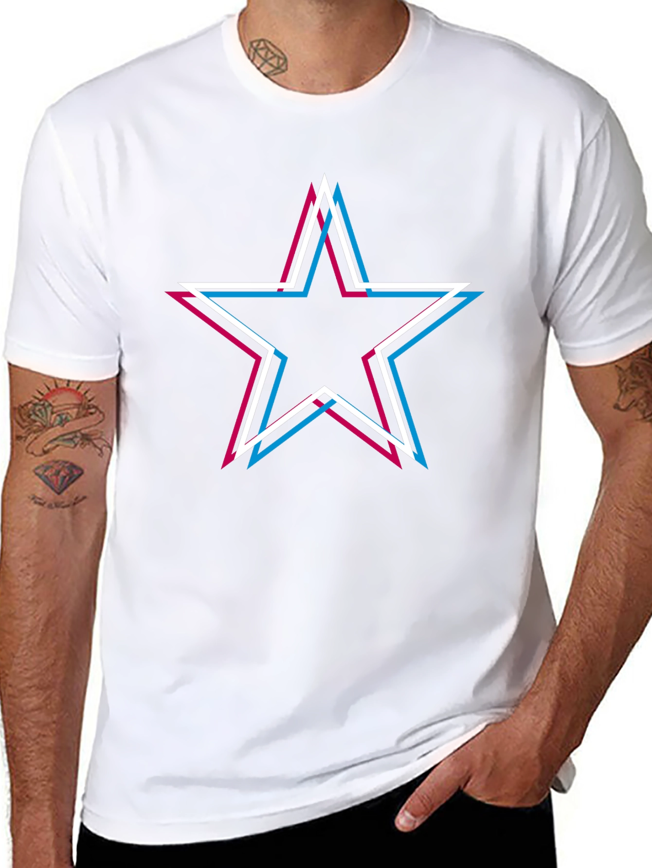 Black Retro Star Graphic Tee - Black Cotton Blend view 8