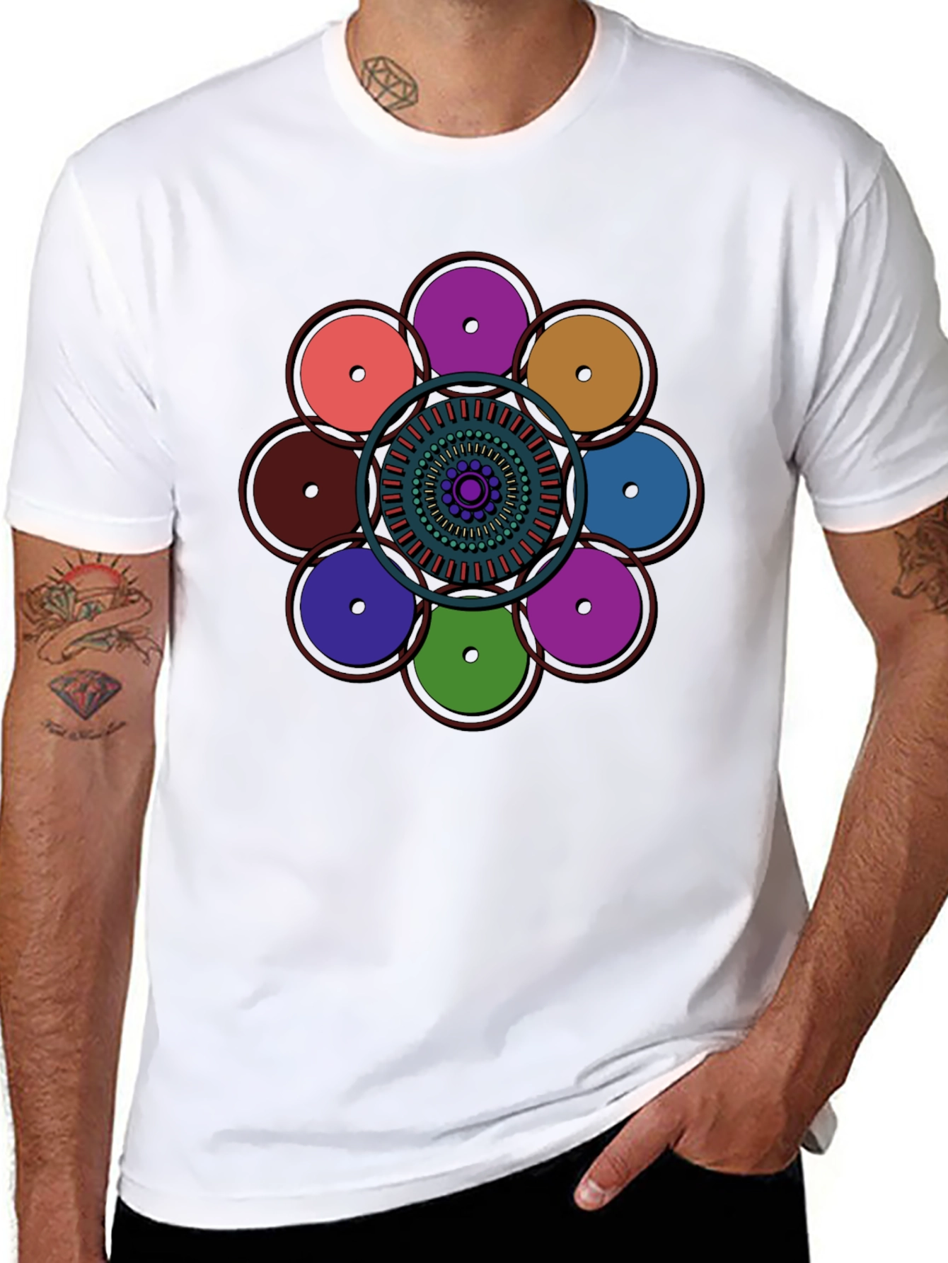 Black Geometric Circle Design Black T-Shirt view 8