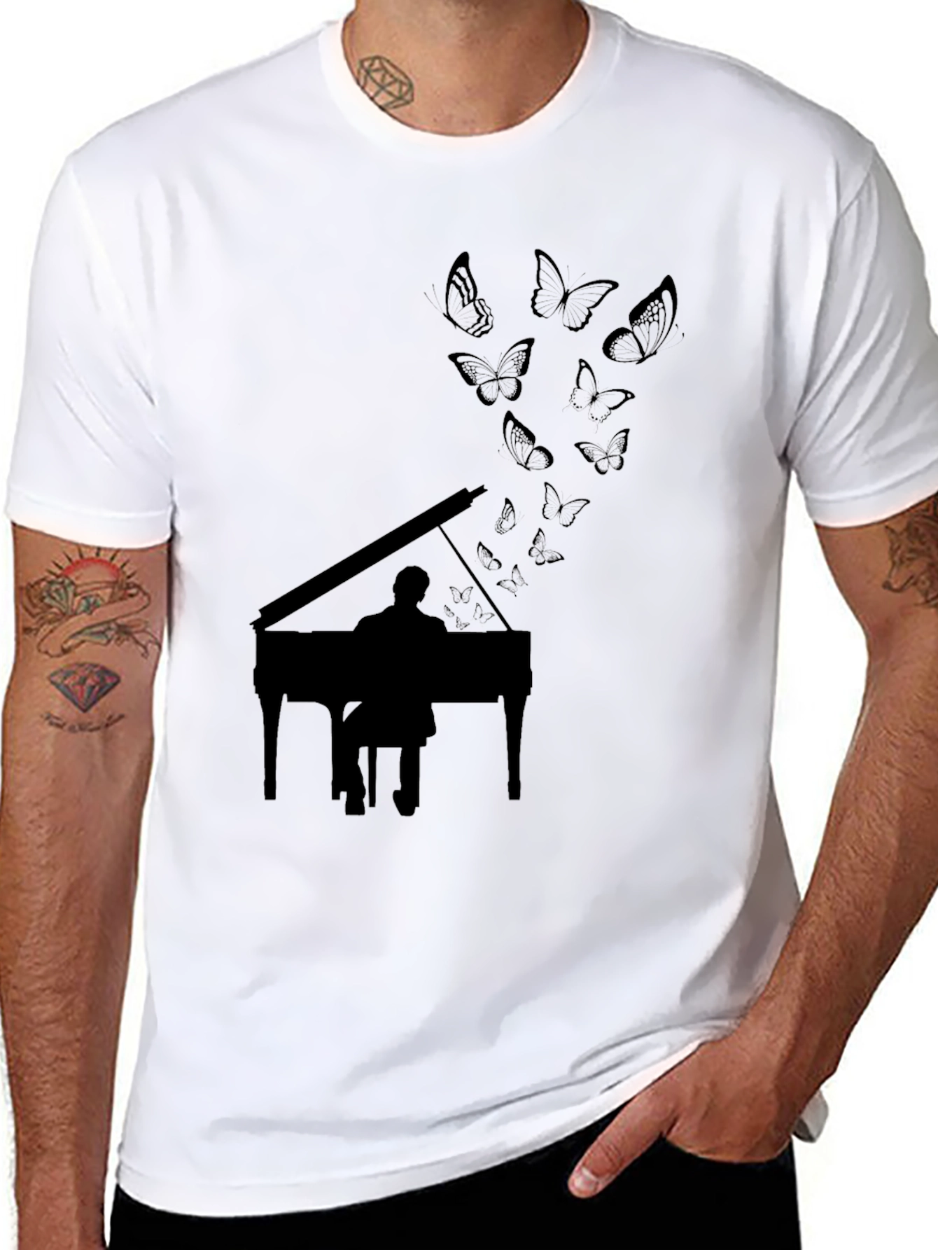Black Piano Butterfly Black T-Shirt view 8
