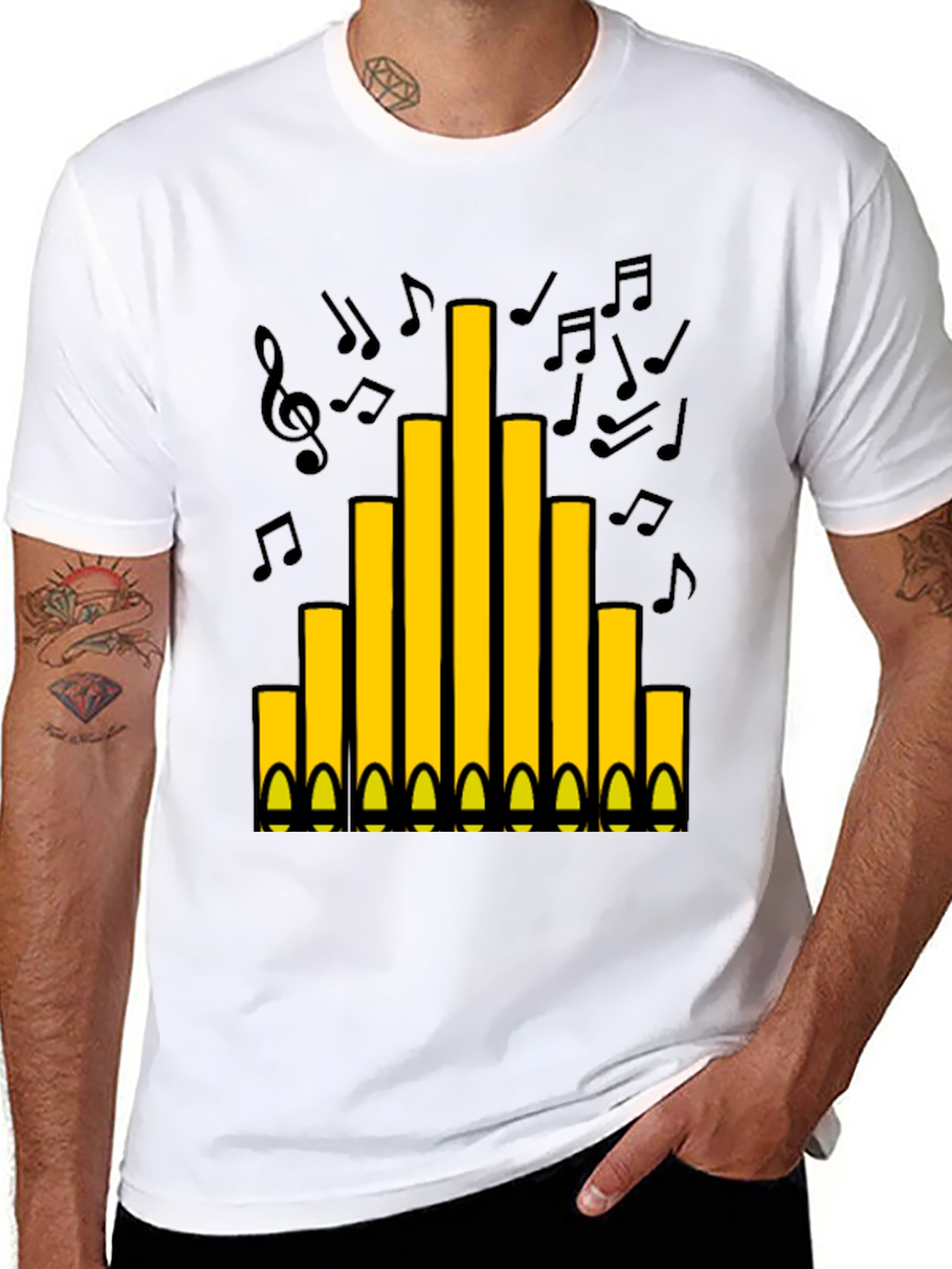 Black Organ Pipe Music Notes Graphic T-Shirt view 8