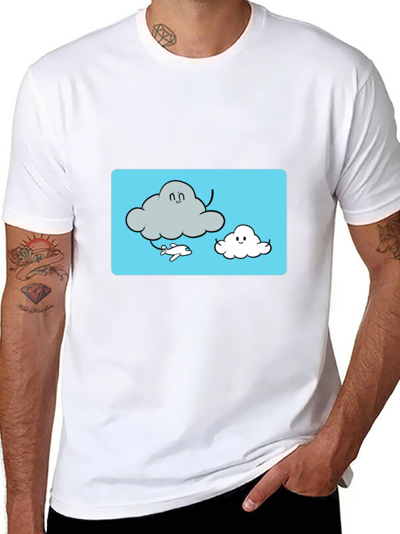 Black Cloud Cartoon Graphic Tee - Black Cotton T-Shirt view 8