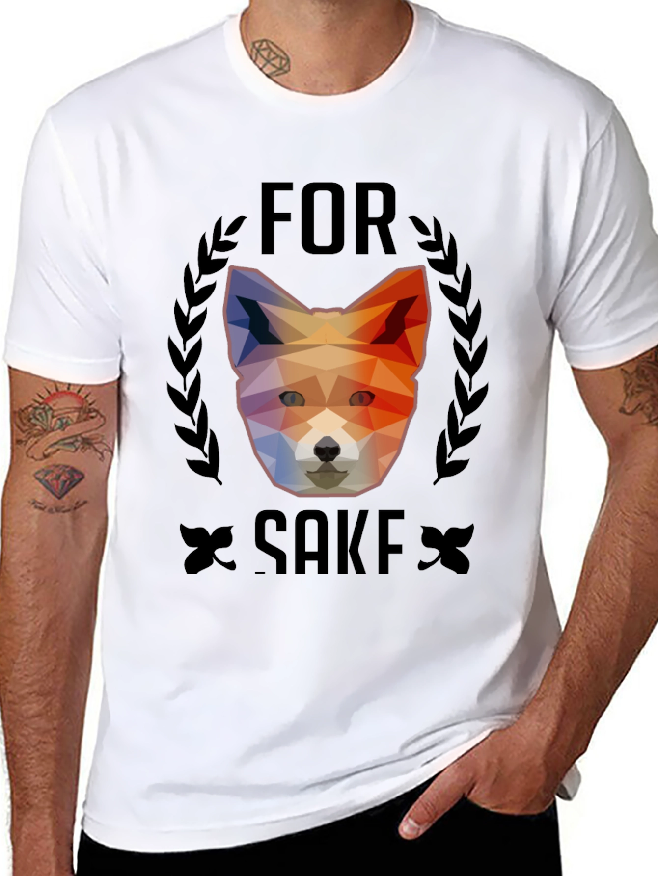 Black Geometric Fox For Sake Graphic Tee - Soft Cotton Blend view 8